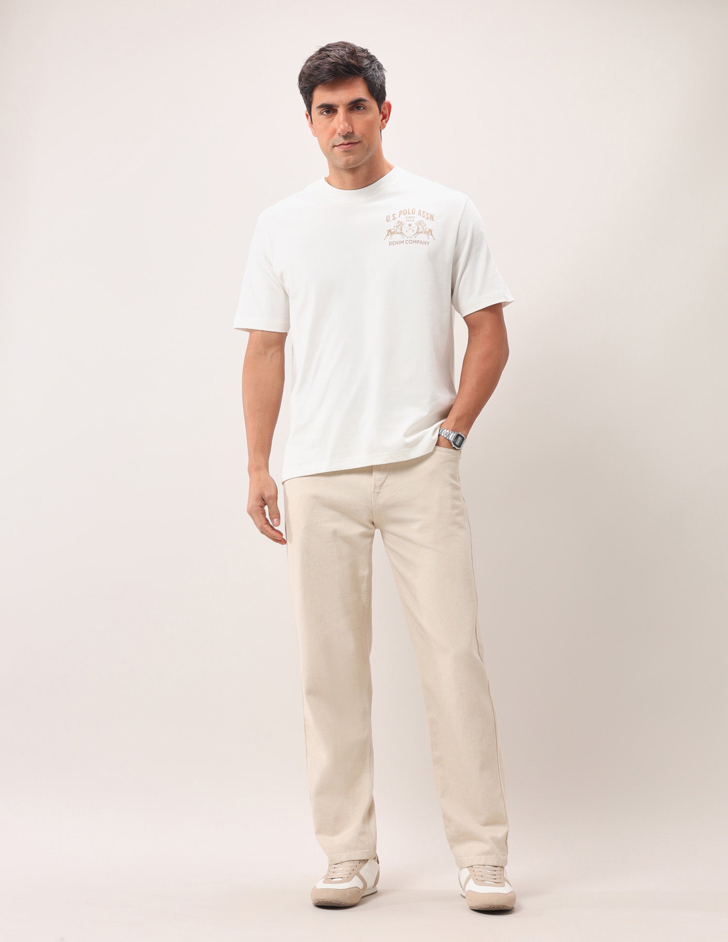 Brand Printed Oversized Fit T-Shirt Ivory - U.S. Polo Assn. India | Large