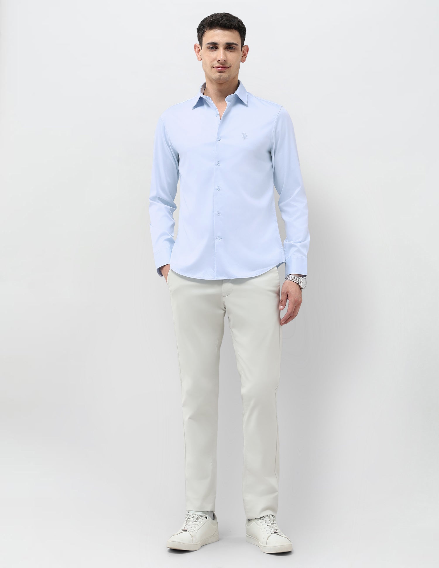 Tailored Fit Solid Shirt Light Blue - U.S. Polo Assn. India | Large