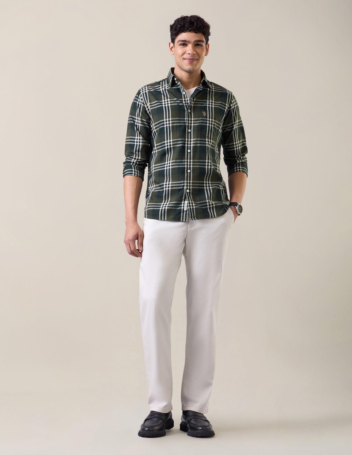 Plaid Checked Twill Shirt Dark Olive - U.S. Polo Assn. India | Large