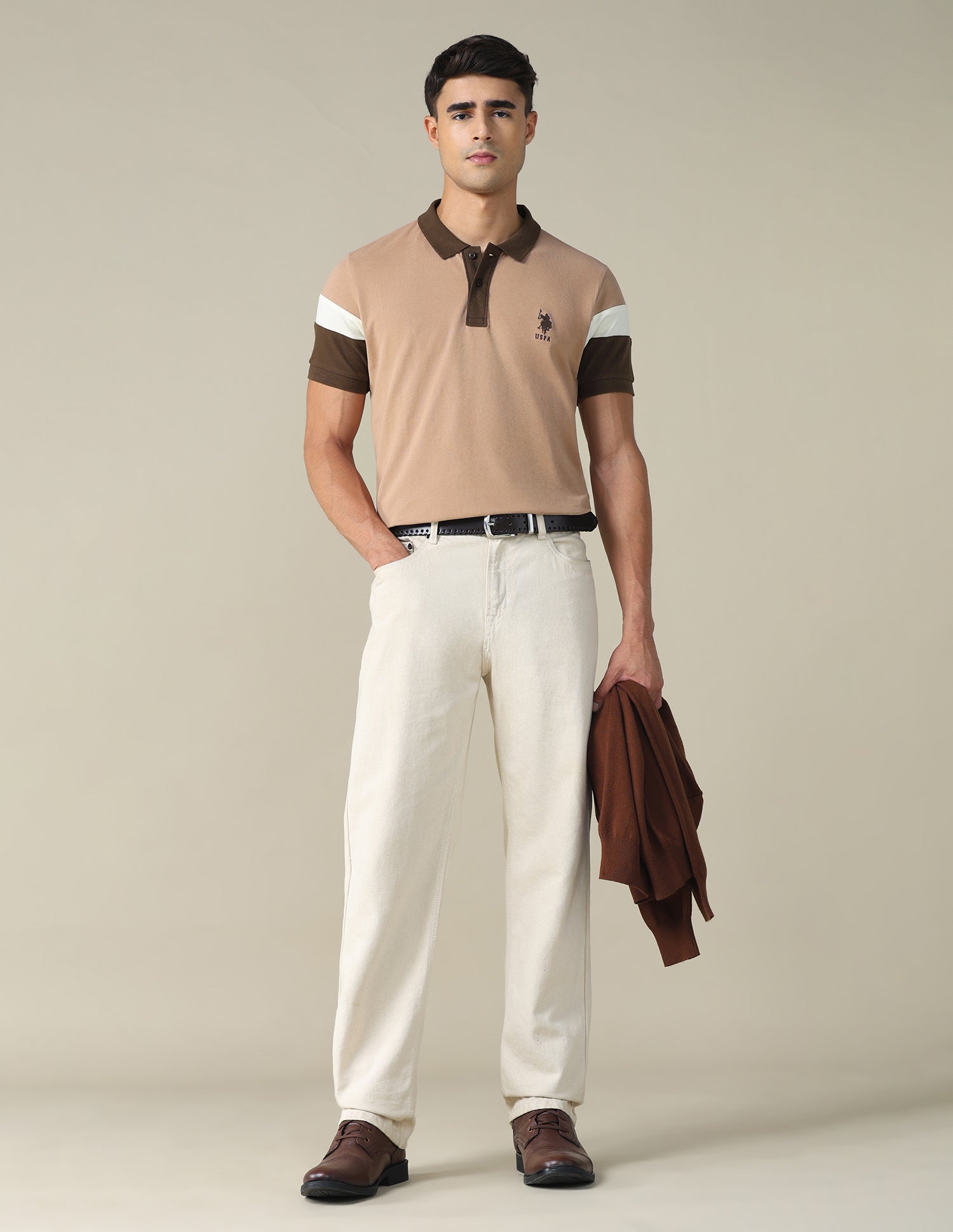 Colourblocked Regular Fit Polo Shirt Beige - U.S. POLO ASSN. | Large