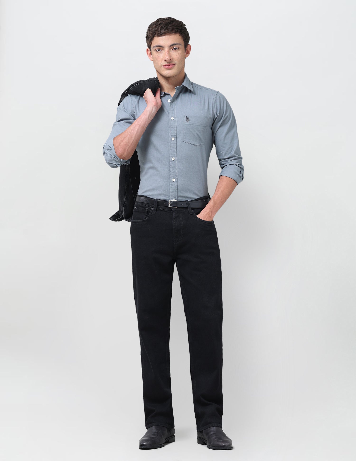 Tailored Fit Oxford Shirt Light Grey - U.S. Polo Assn. India | Large