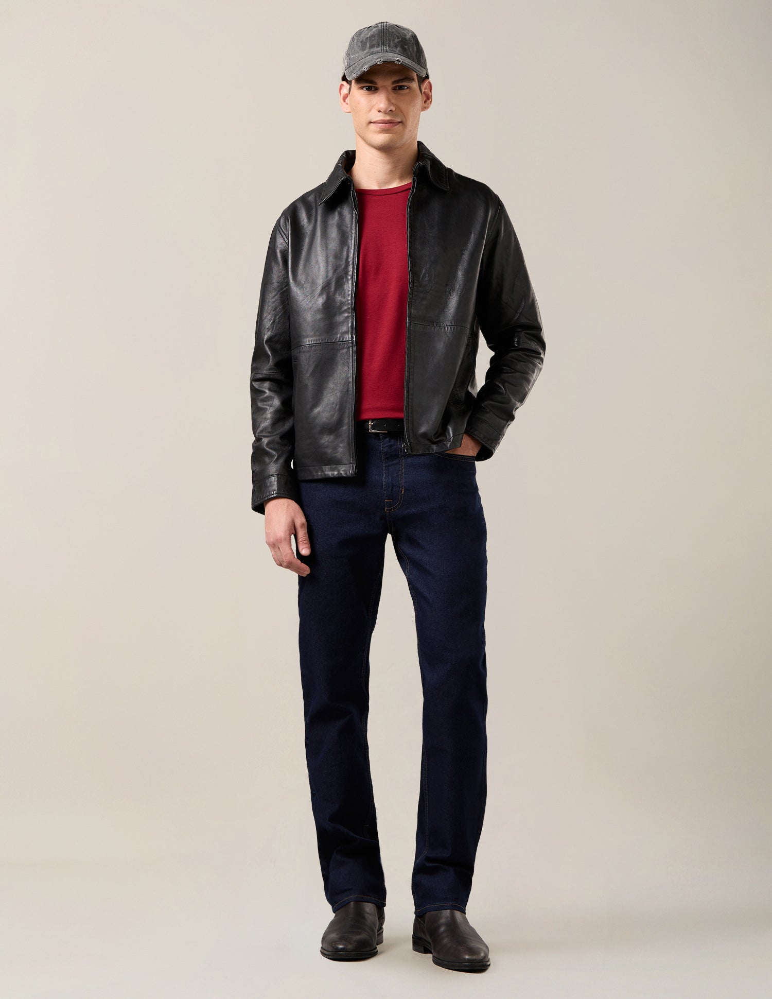 Solid Leather Jacket Black - U.S. Polo Assn. India | Large