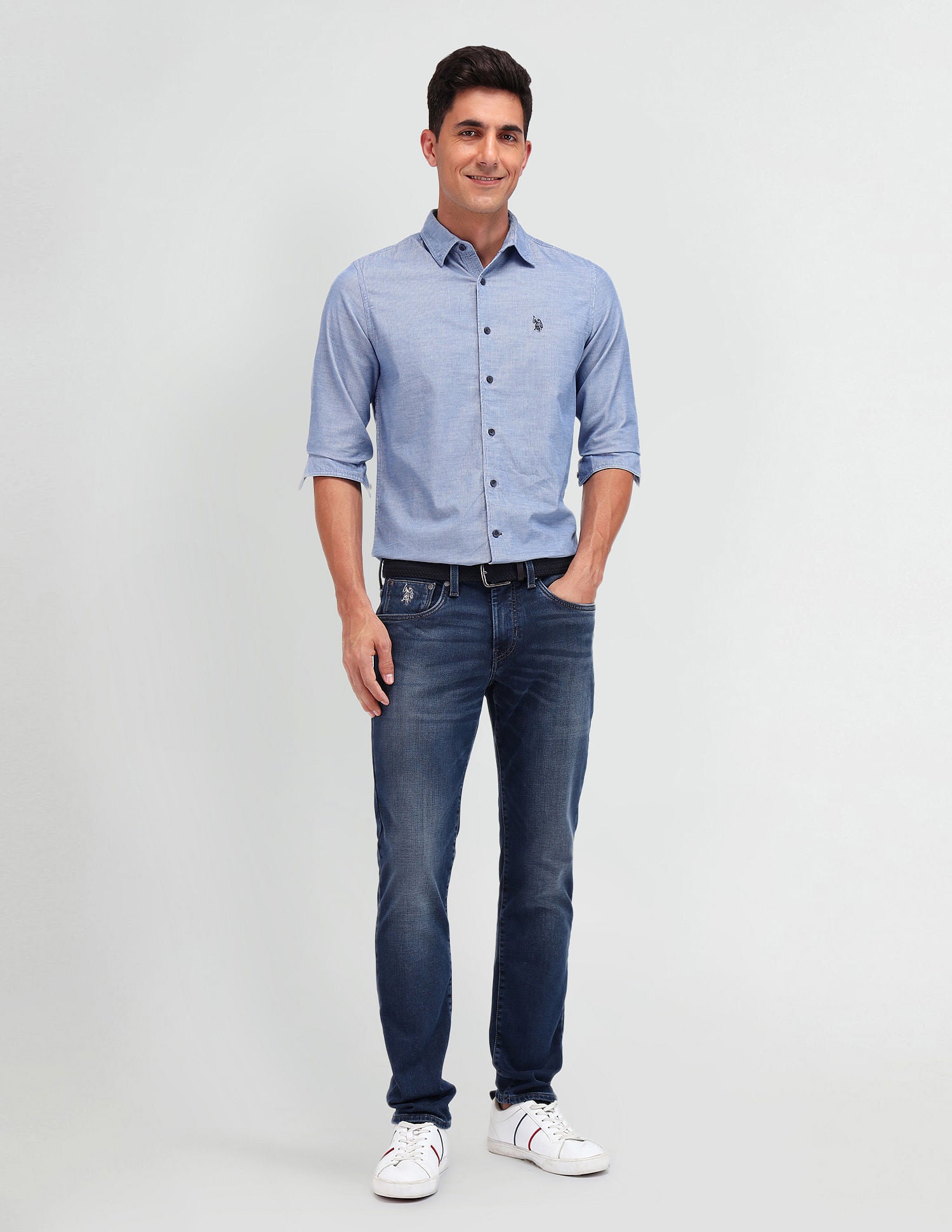 Slim Fit Corduroy Shirt Blue - U.S. Polo Assn. India | Large