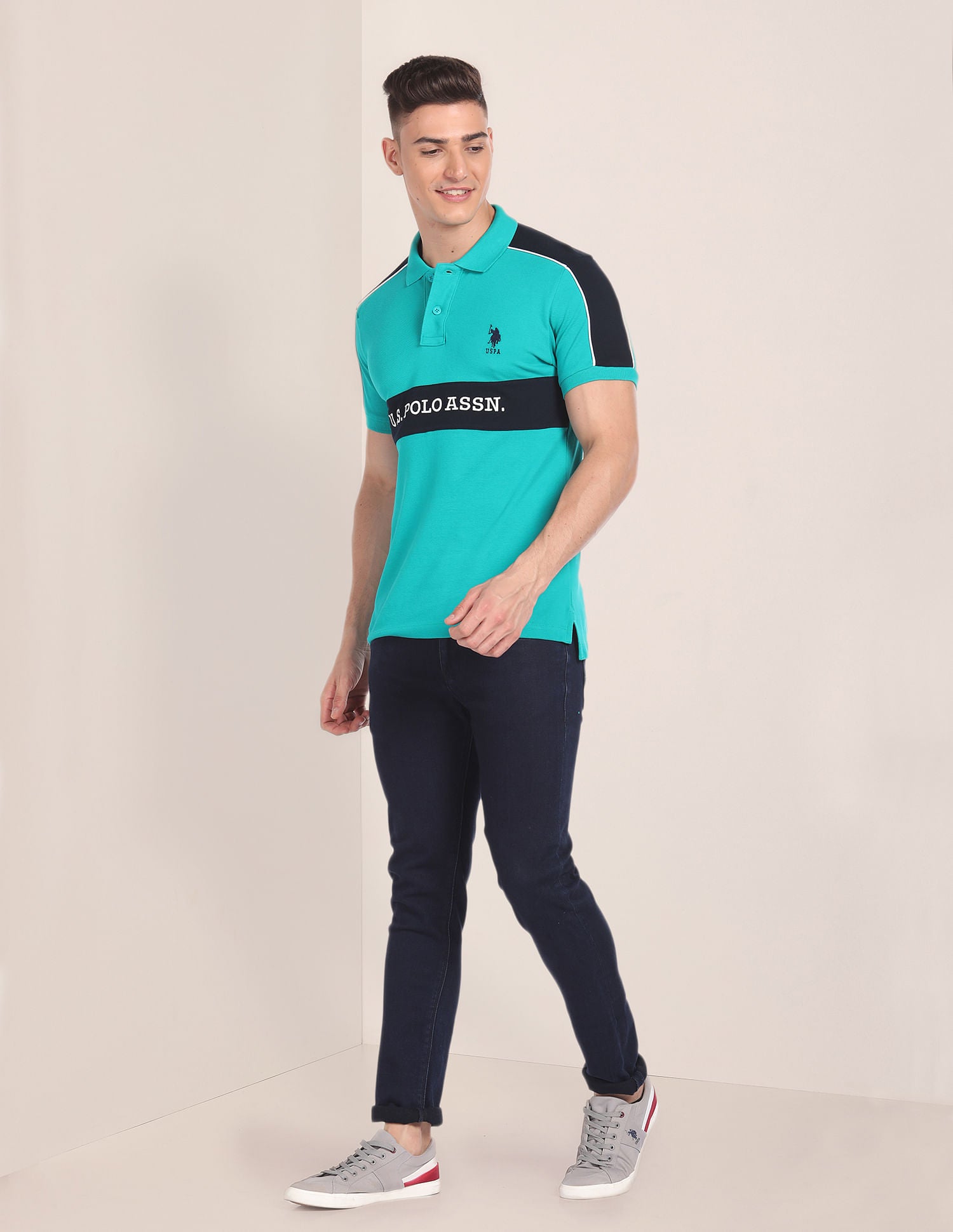 Brand Embroidered Cotton Polo Shirt Teal - U.S. Polo Assn. India | Large