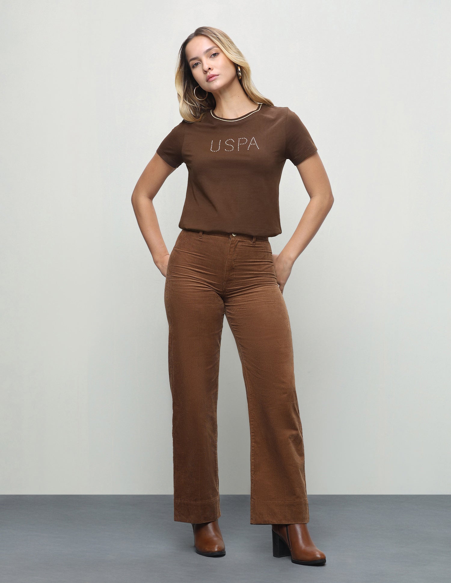 Brand Embellished Regular Fit T-Shirt Brown - U.S. Polo Assn. India | Large