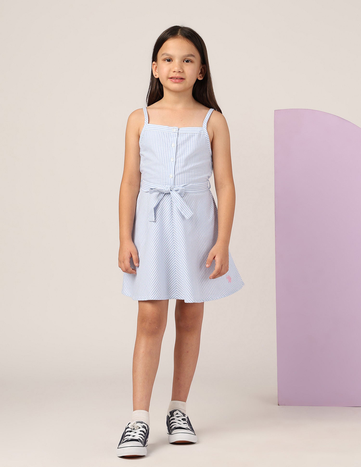 Girls Vertical Striped A-Line Dress Light Blue - U.S. POLO ASSN. | Large