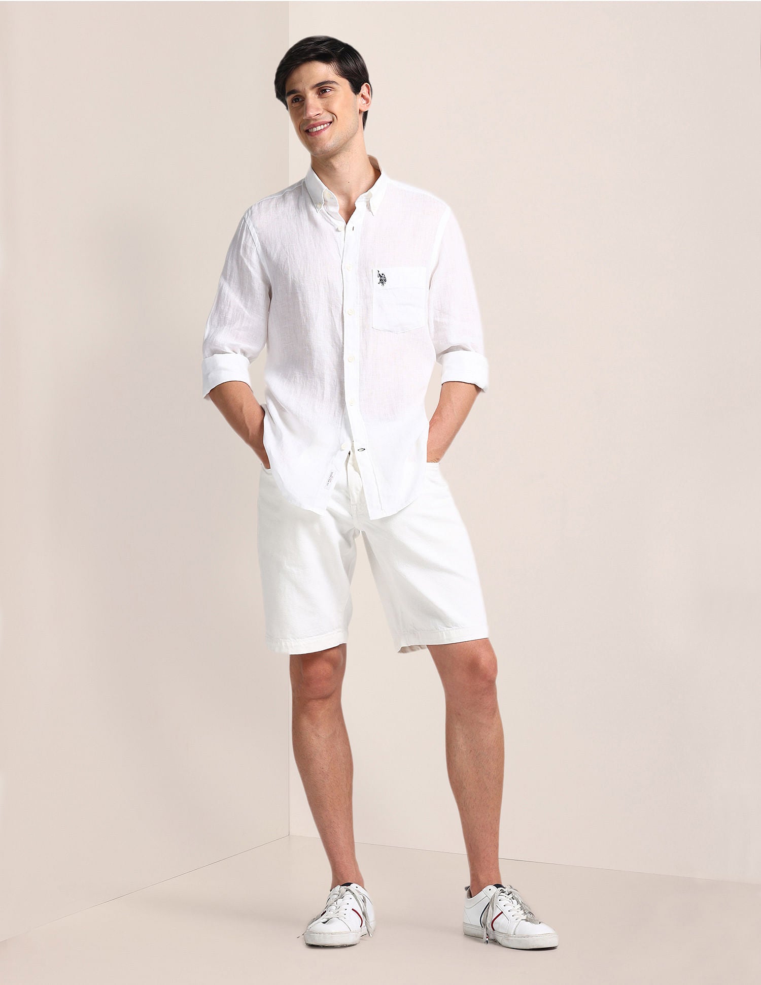 Tailored Fit Linen Shirt White - U.S. POLO ASSN. | Large