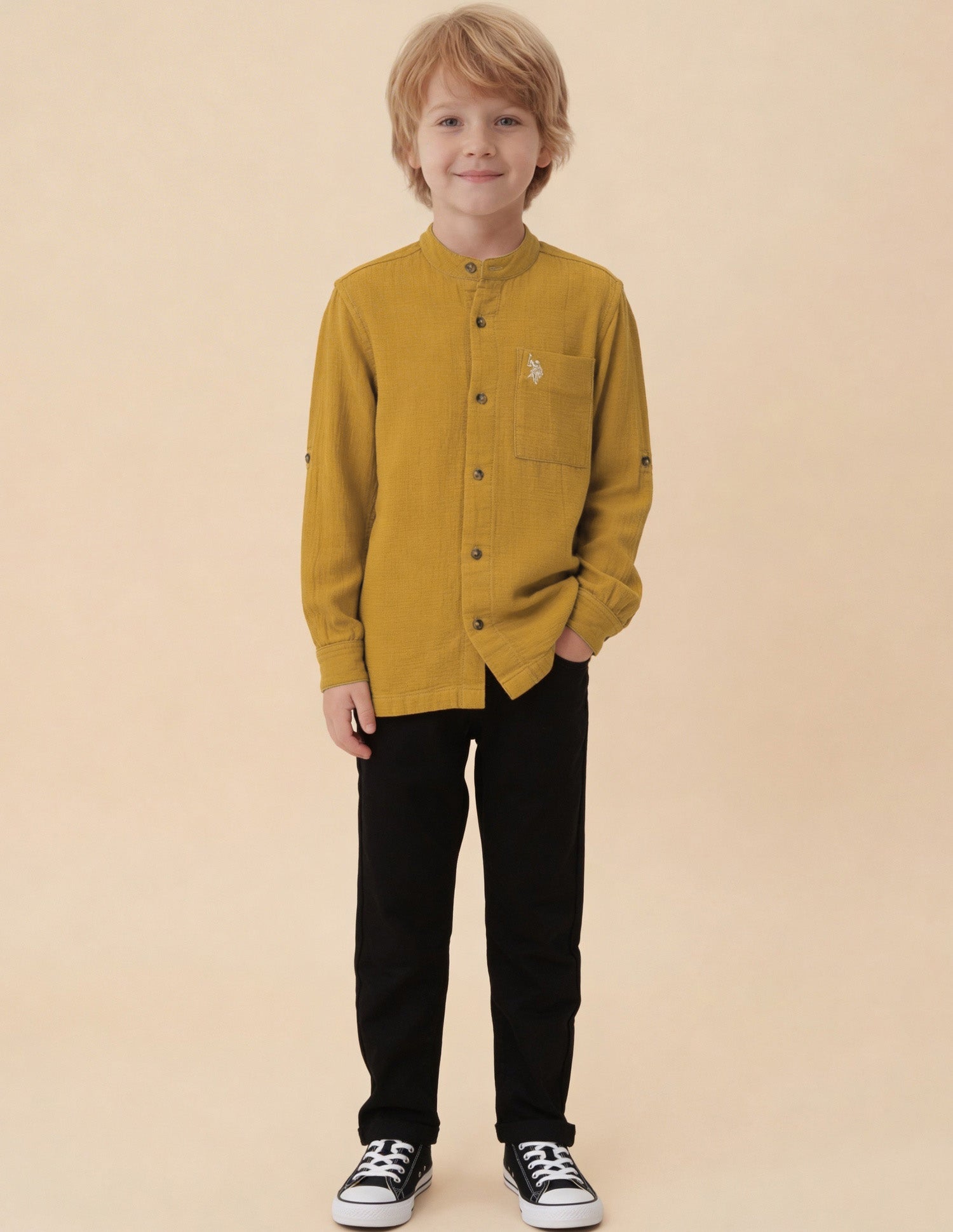 Solid Regular Fit Shirt Mustard - U.S. Polo Assn. India | Large