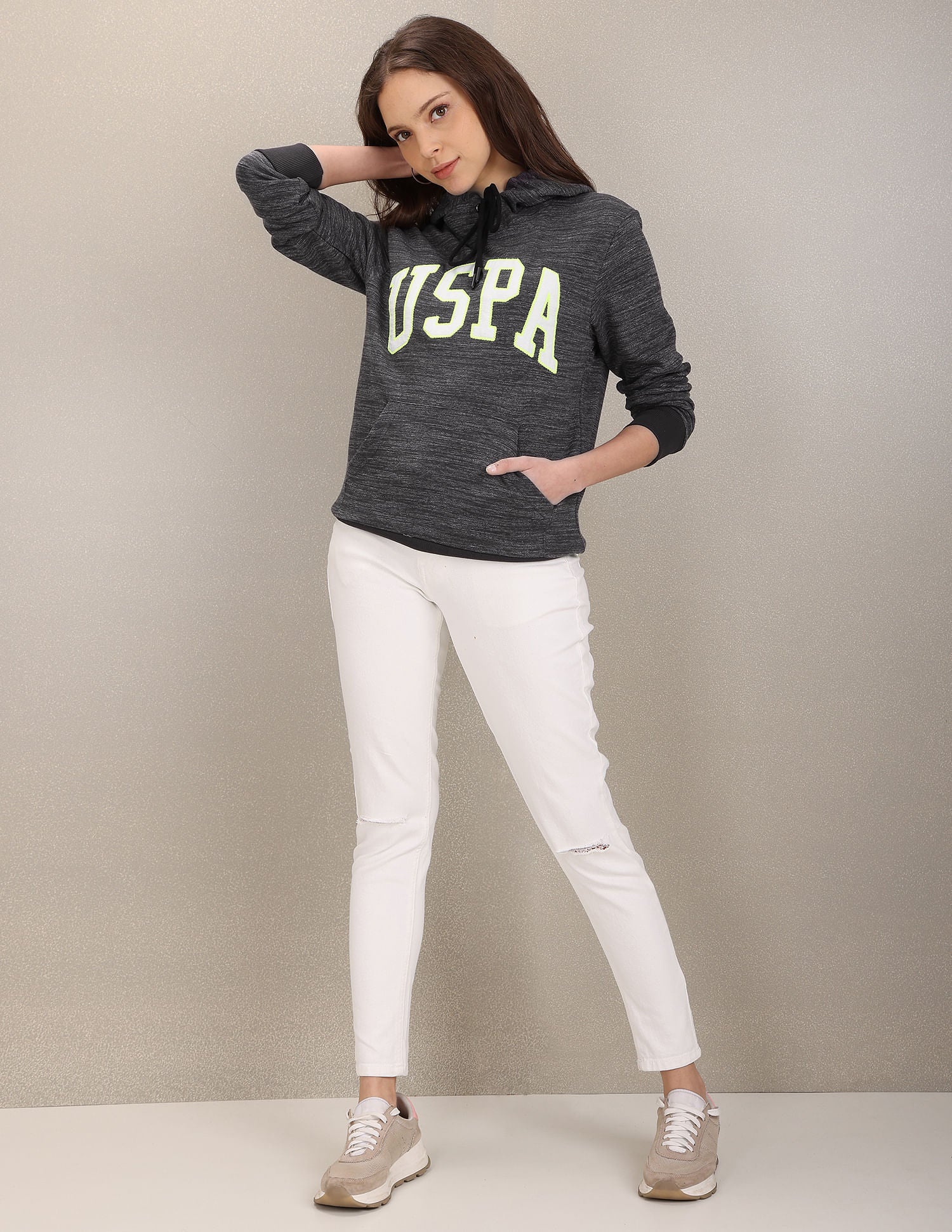 Hooded Heathered Sweatshirt Dark Grey - U.S. POLO ASSN. | Large