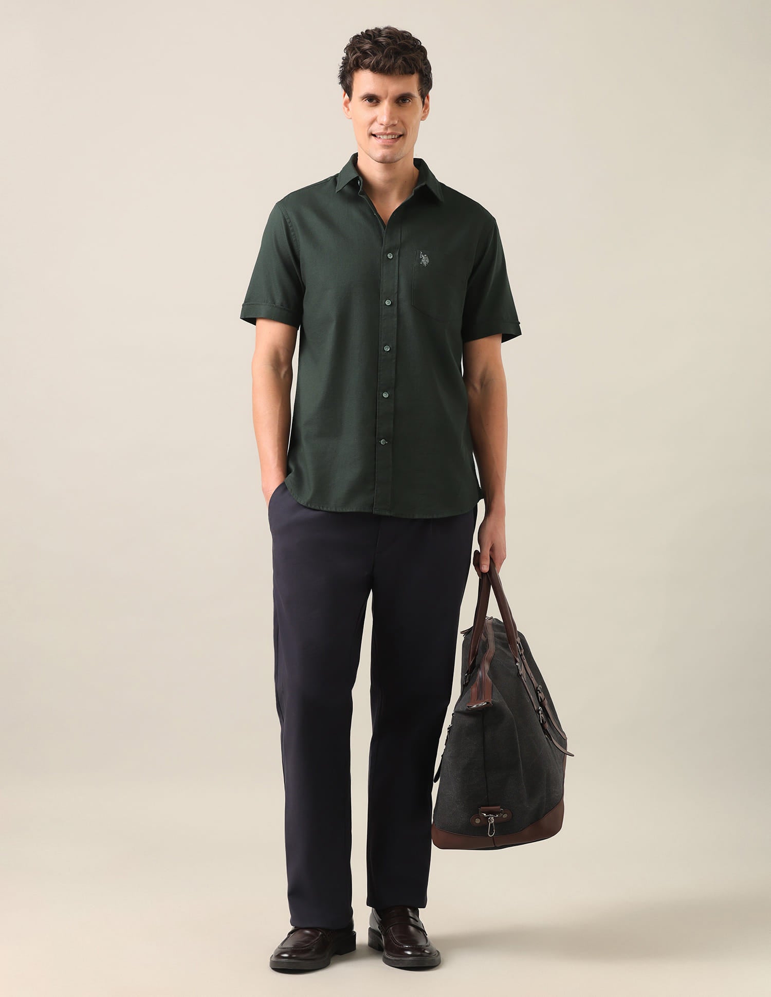 Solid Dobby Shirt Dark Green - U.S. Polo Assn. India | Large