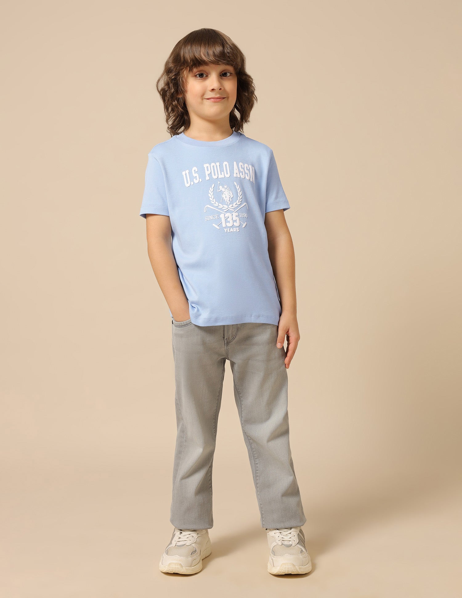 Boys Brand Embossed Pure Cotton T-Shirt Blue - U.S. POLO ASSN. | Large