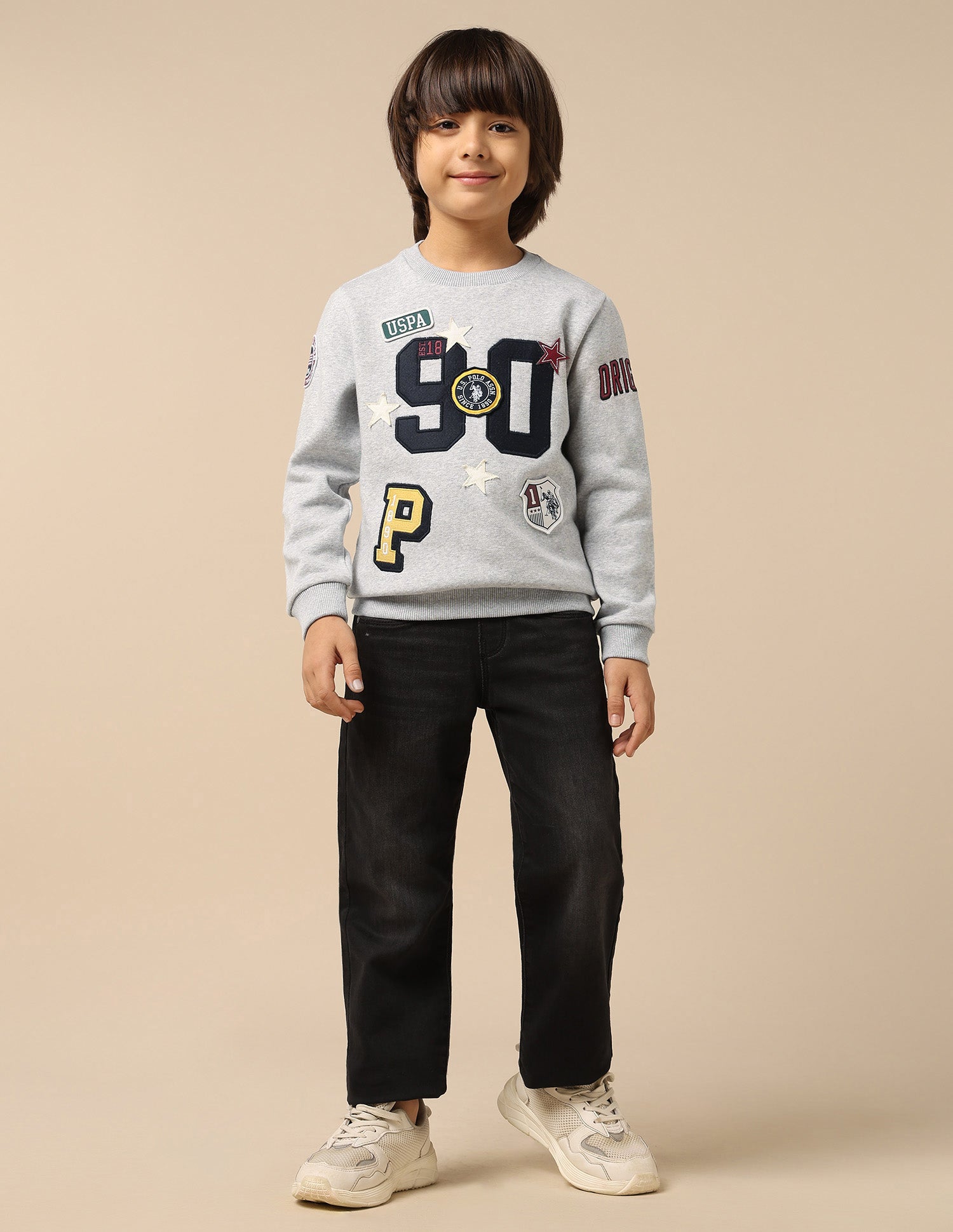 Boys Appliqued Regular Fit Sweatshirt Light Grey - U.S. POLO ASSN. | Large
