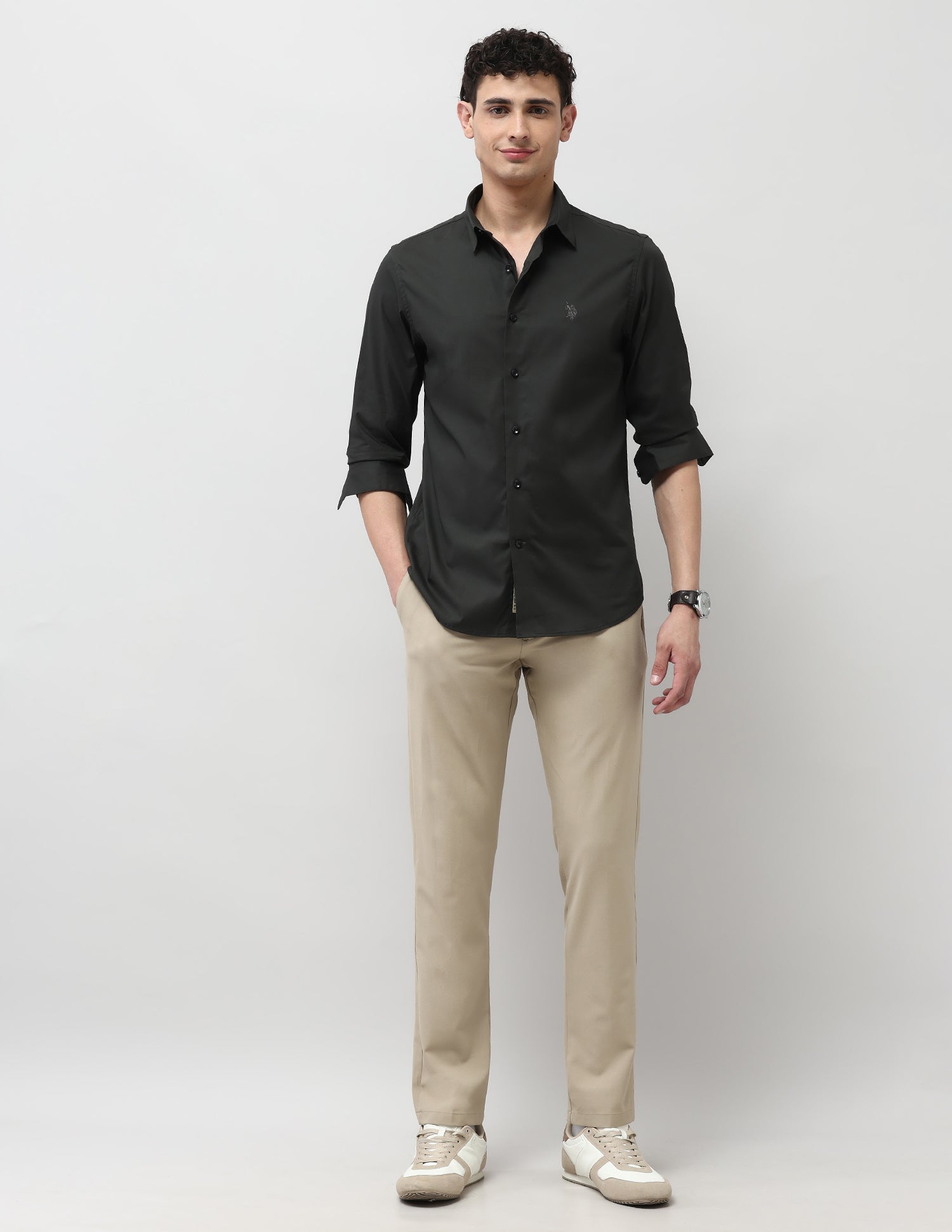 Solid Regular Fit Shirt Dark Grey - U.S. Polo Assn. India | Large