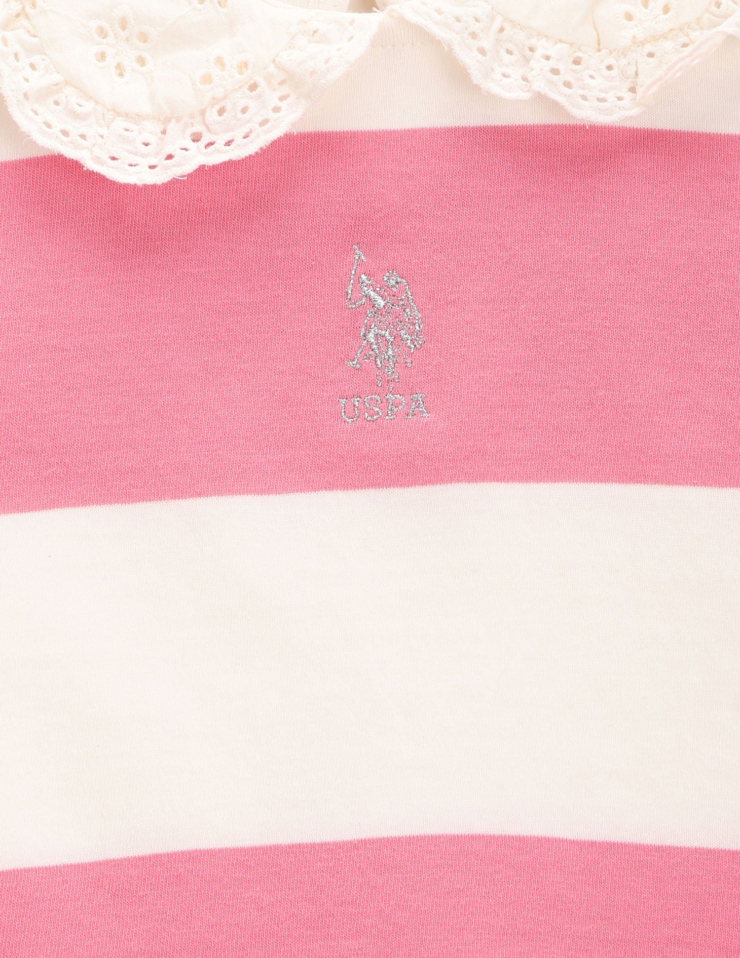 Girls Horizontal Stripe Cotton T-Shirt Pink - U.S. POLO ASSN. | Large