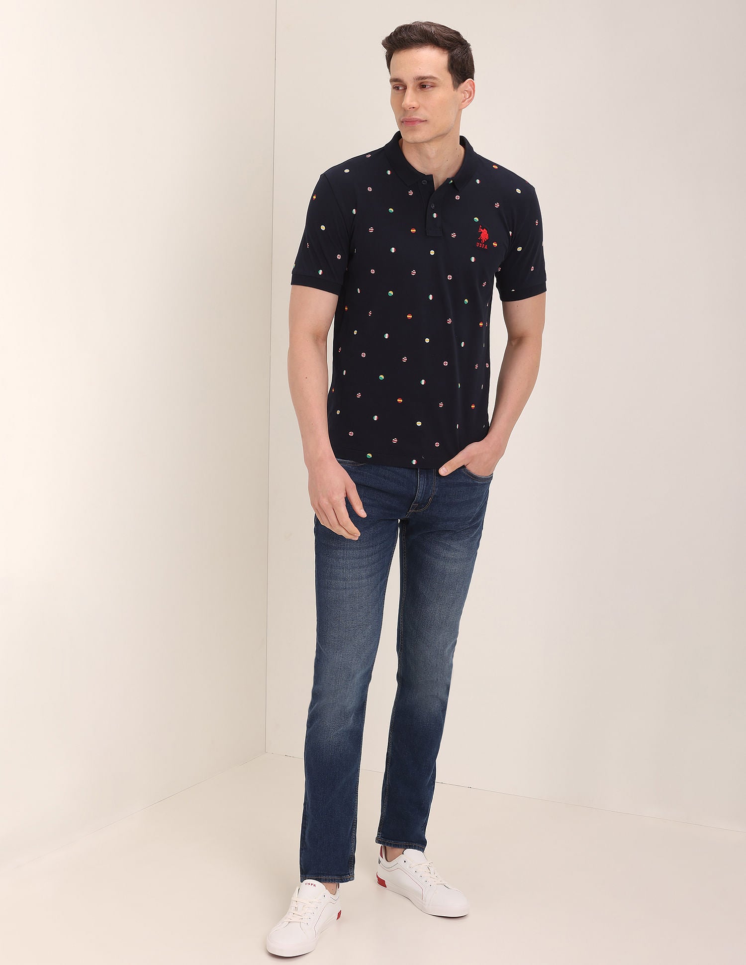 Flag Print Polo Shirt Navy - U.S. Polo Assn. India | Large