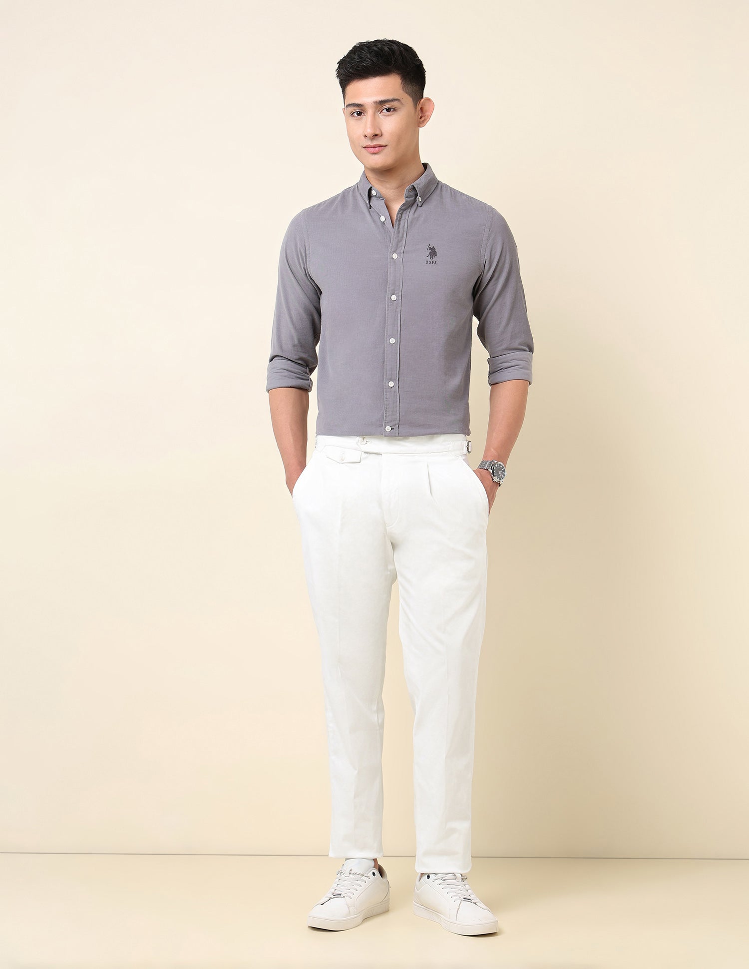 Riley Straight Fit Pacho Trousers White - U.S. Polo Assn. India | Large