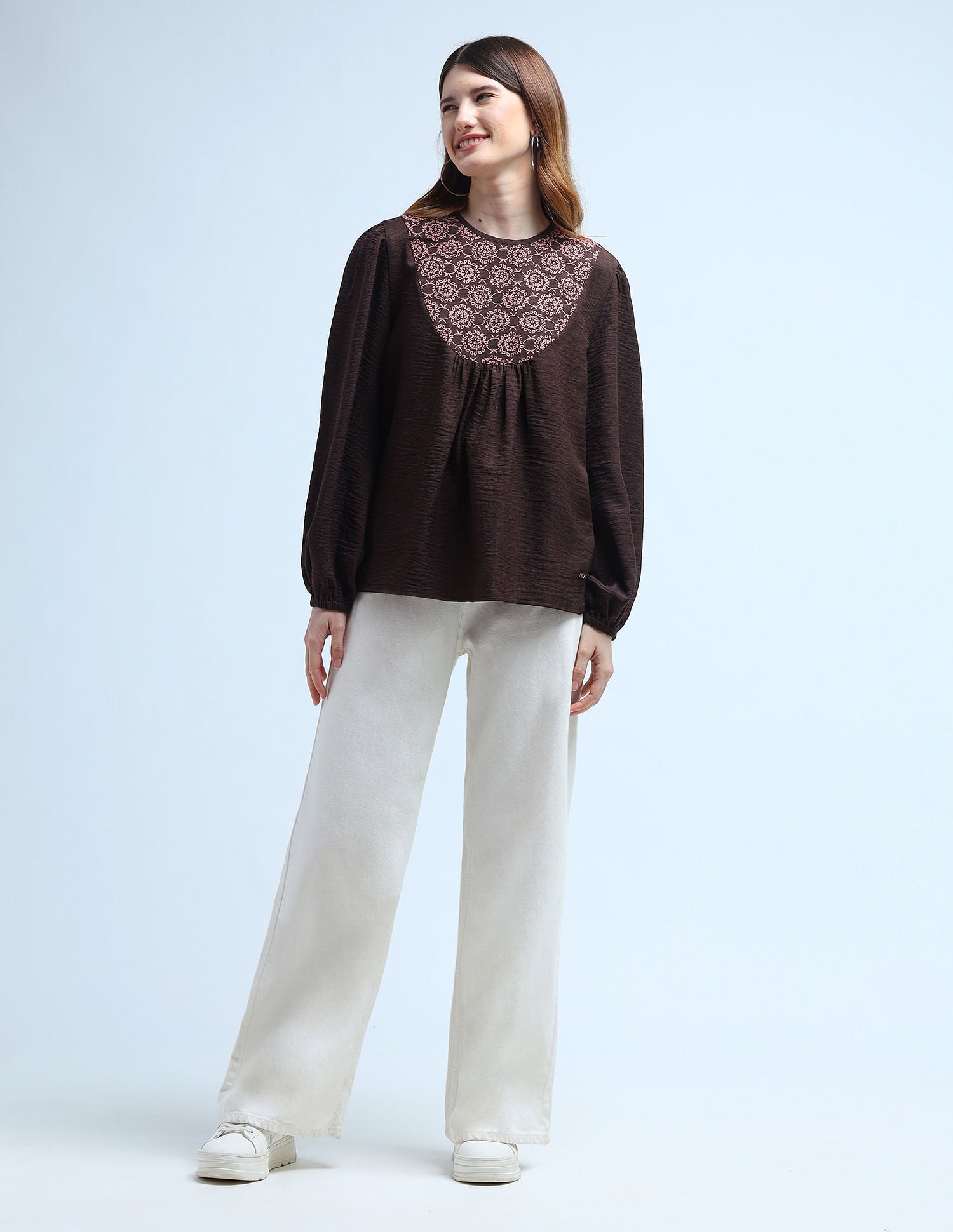 Loose Fit Yoke Embroidered Top Brown - U.S. POLO ASSN. | Large