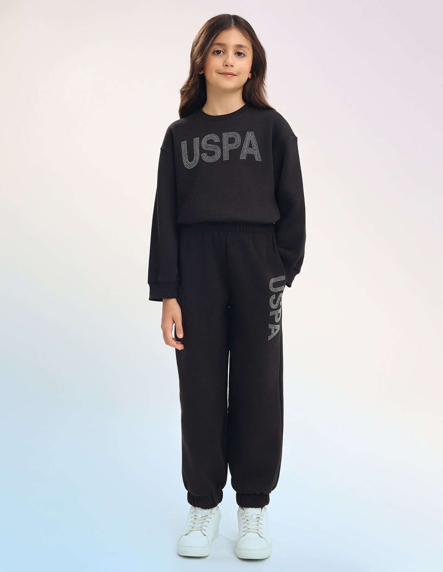 Girls Solid Regular Fit Joggers Black - U.S. POLO ASSN. | Large