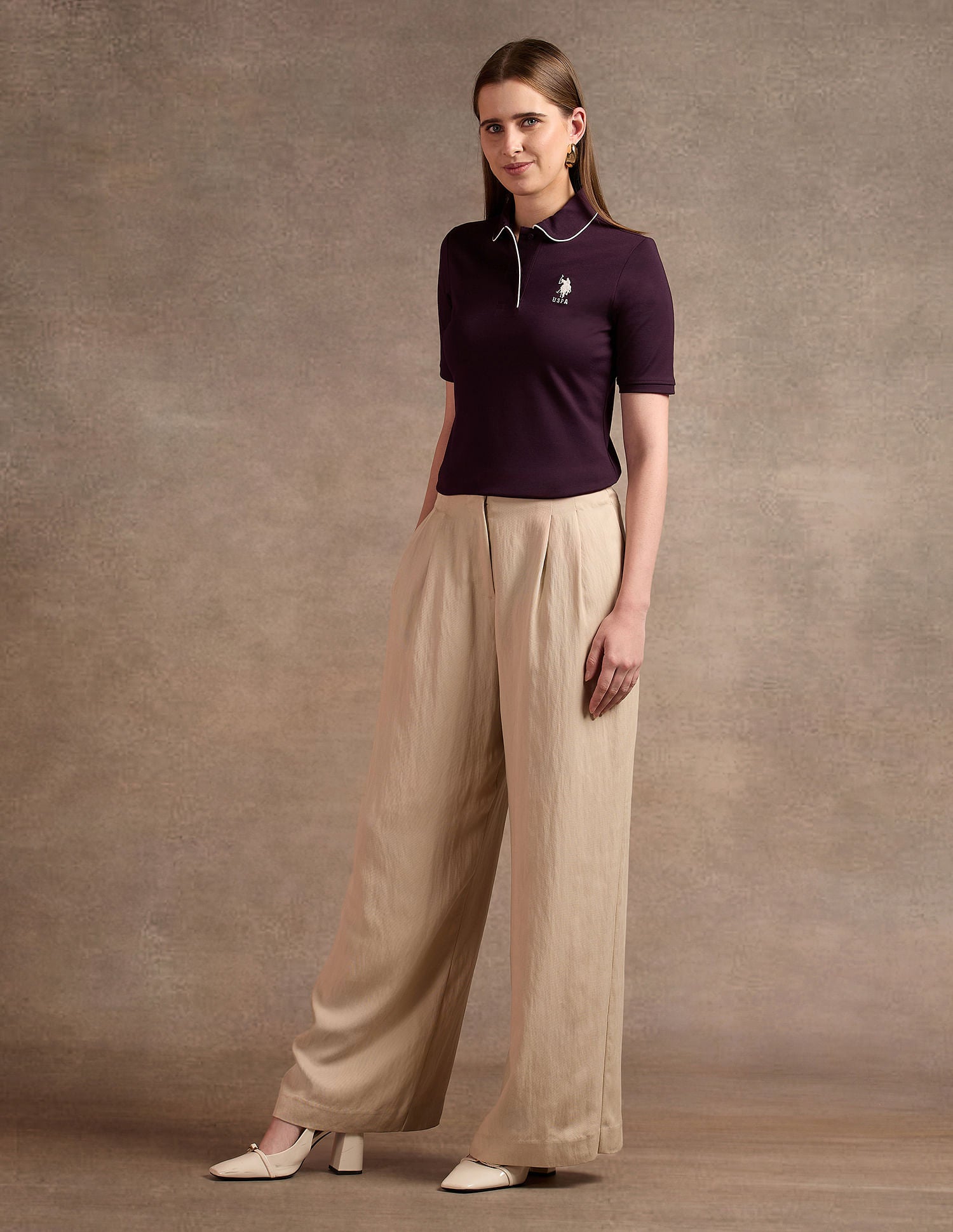 Peplum Collar Solid Polo Shirt Wine - U.S. Polo Assn. India | Large
