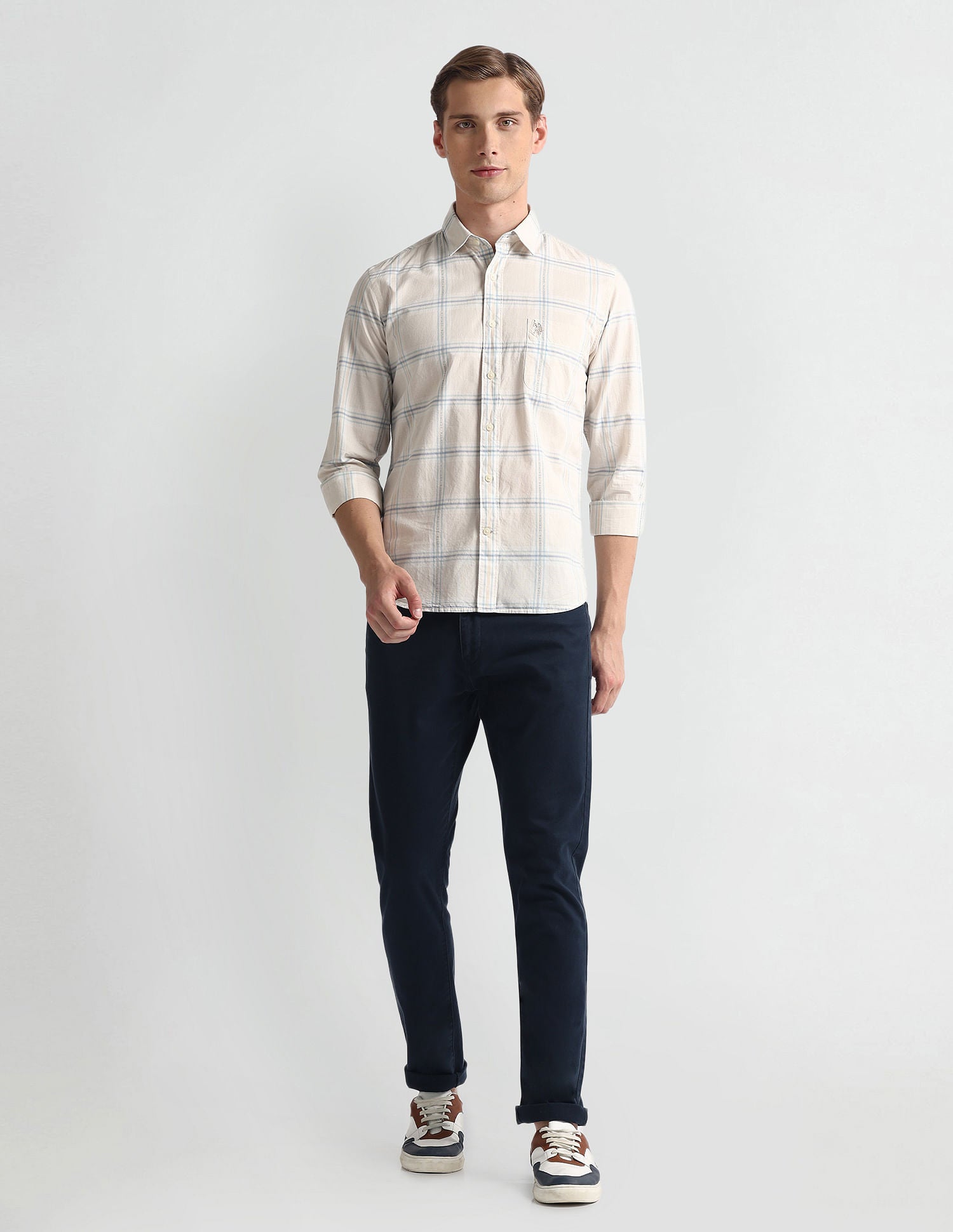 Tartan Check Logo Shirt Ivory - U.S. Polo Assn. India | Large