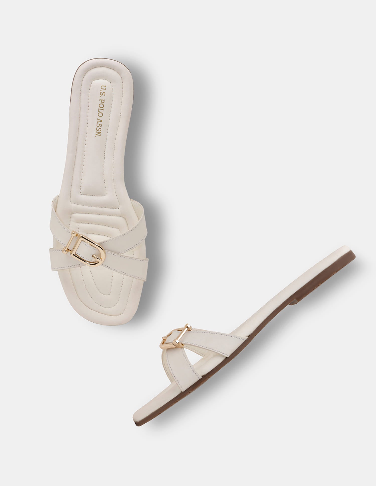 Women Dahye Textured Sole Cross Strap Sandals Off White - U.S. Polo Assn. India | Large