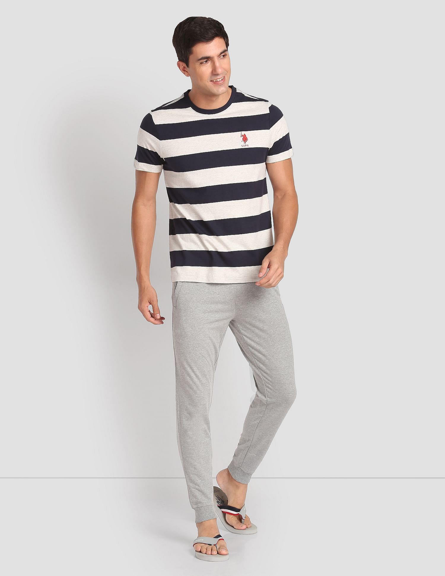 Crew Neck Striped I688 Lounge T-Shirt - Pack Of 1 Grey and Navy - U.S. POLO ASSN. | Large