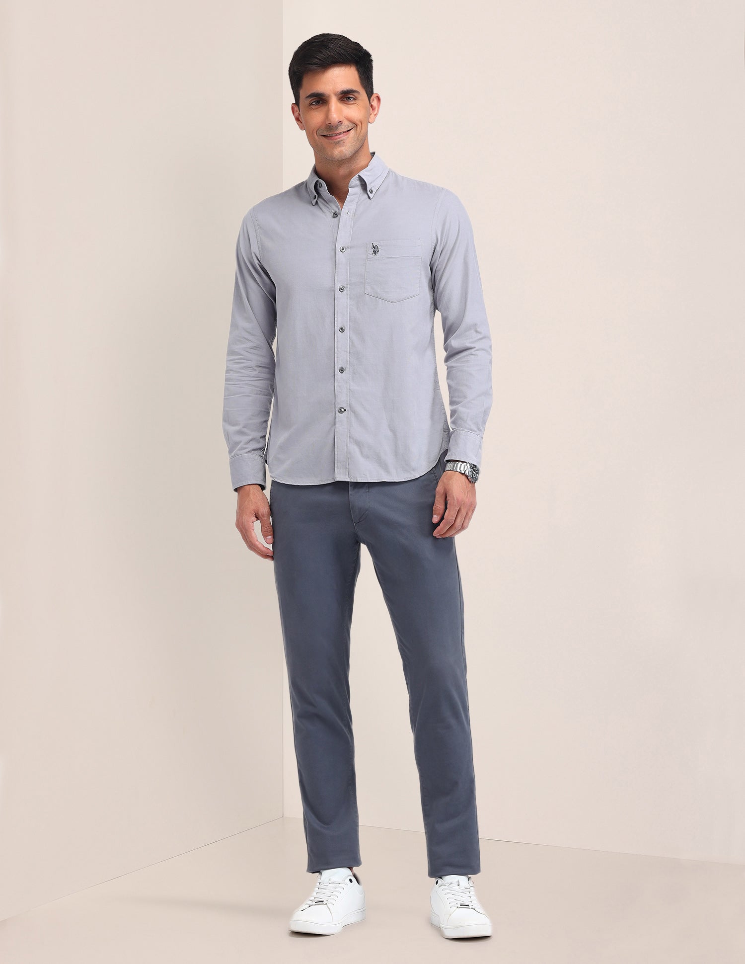 Solid Tailored Fit Shirt Grey - U.S. Polo Assn. India | Large