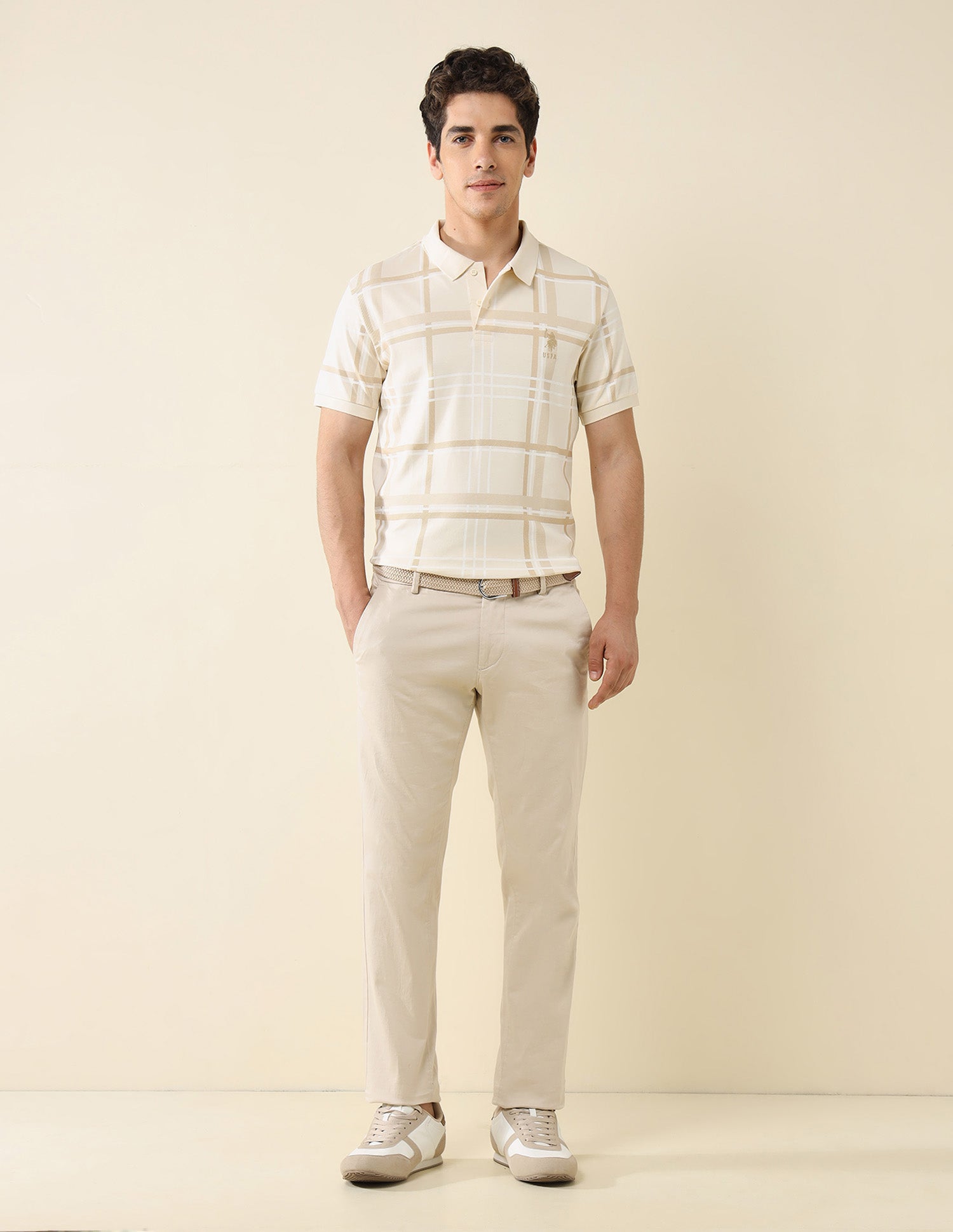 Checked Slim Fit Classic Polo Shirt Beige - U.S. Polo Assn. India | Large