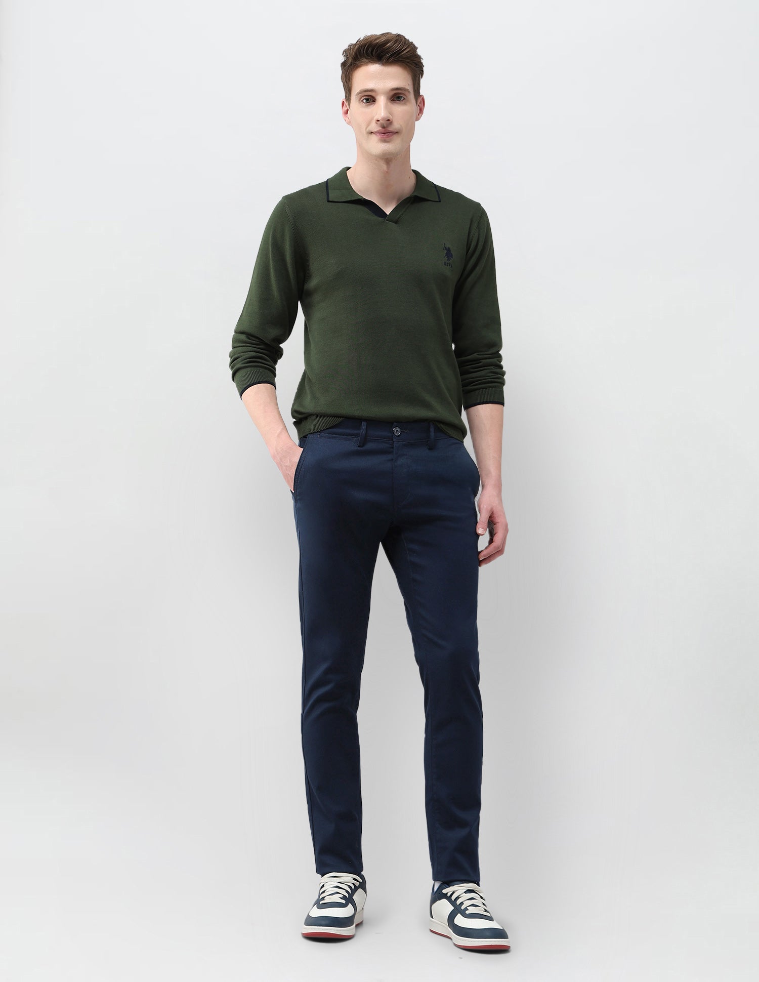 Austin Slim Fit Textured Trousers Navy - U.S. Polo Assn. India | Large