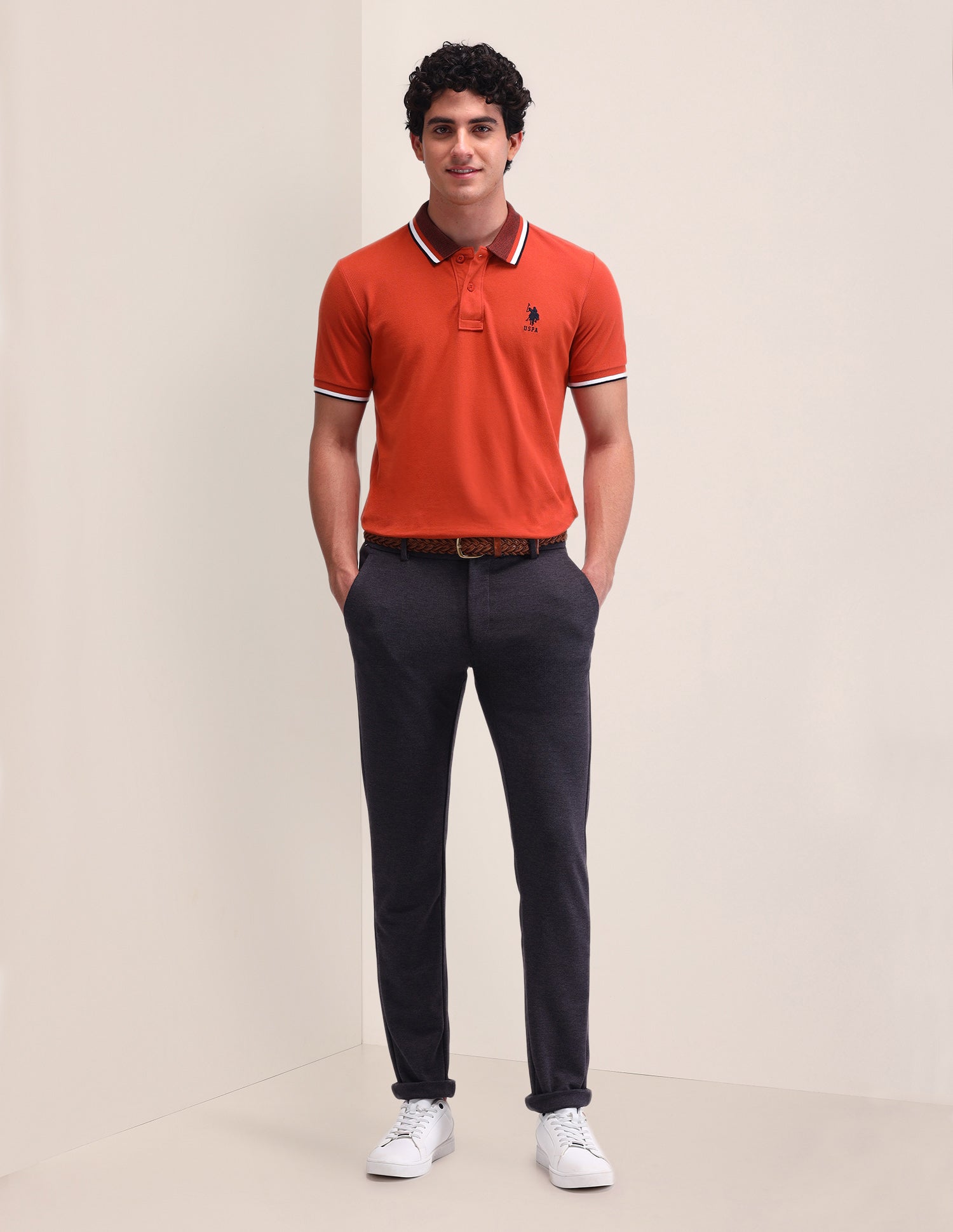 Solid Slim Fit Polo Shirt Rust - U.S. Polo Assn. India | Large