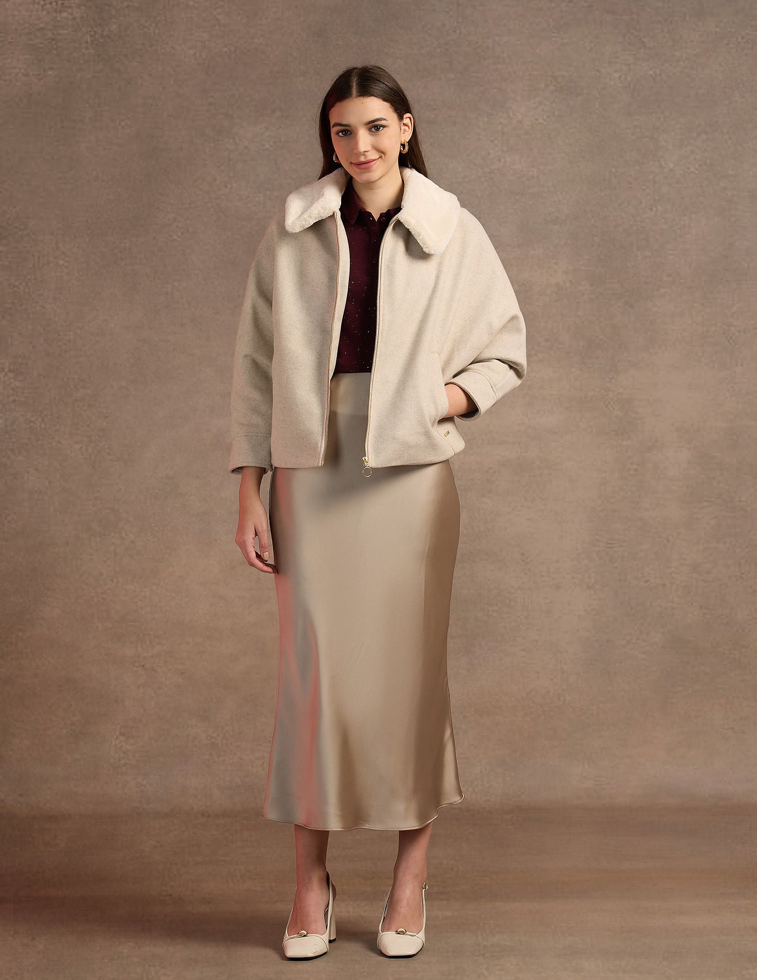 Fur Collar Kimono Jacket Off White - U.S. POLO ASSN. | Large