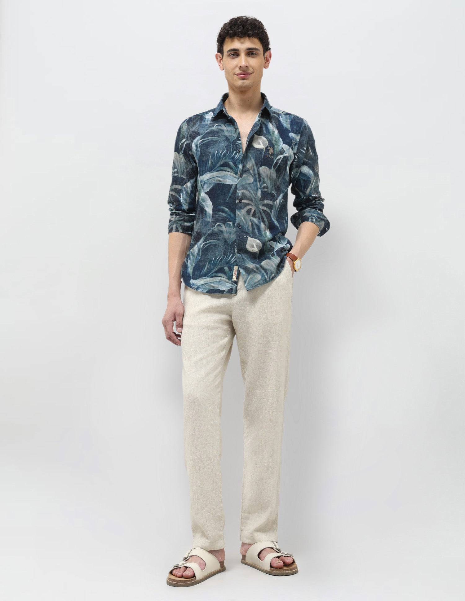 Tropical Printed Regular Fit Shirt Navy - U.S. POLO ASSN. | Large