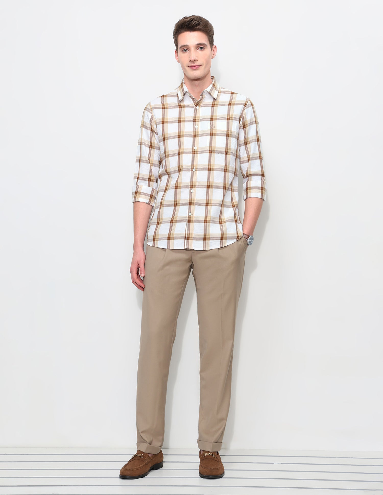 White Harbour Tartan Checked Shirt Mustard - U.S. Polo Assn. India | Large