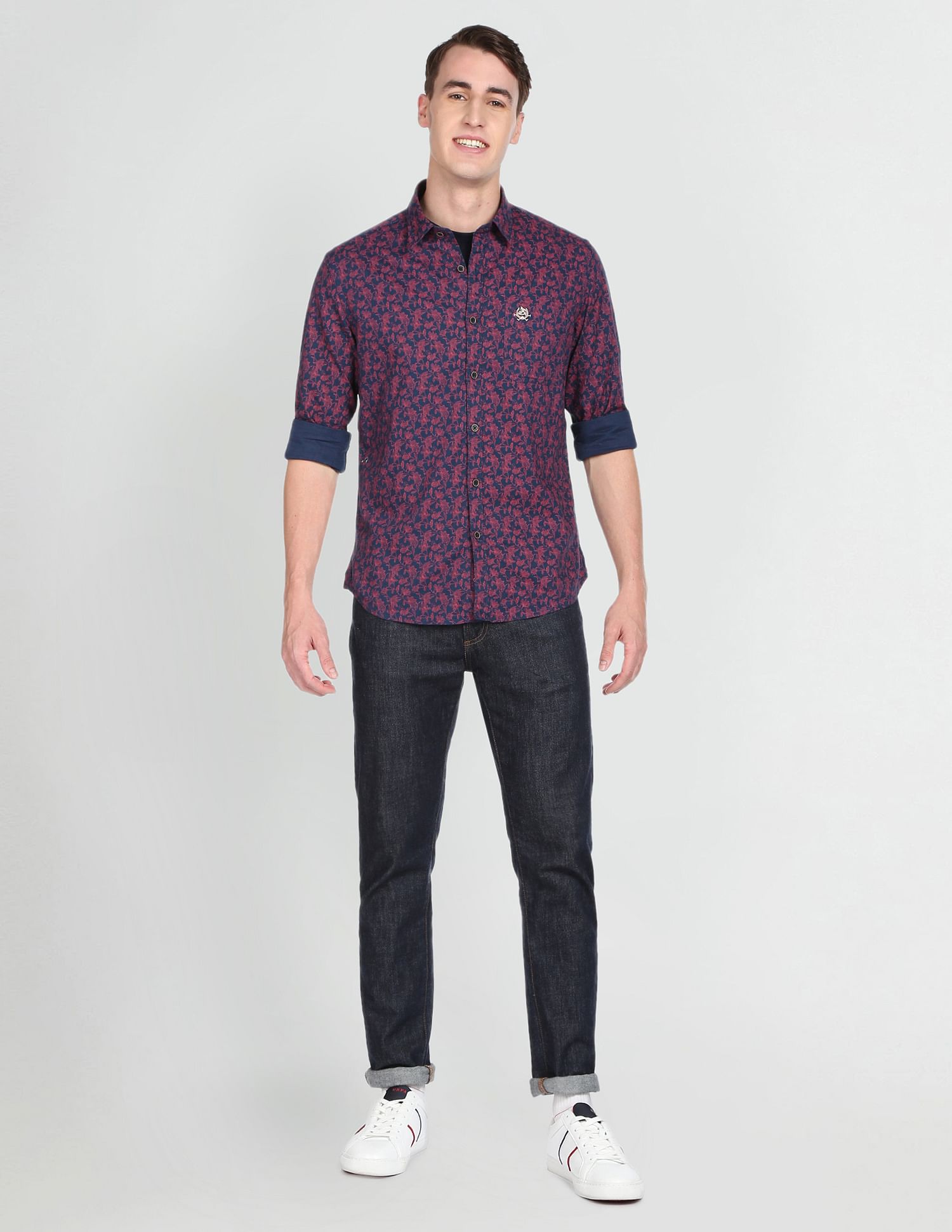 Pure Cotton Floral Print Casual Shirt Navy - U.S. Polo Assn. India | Large