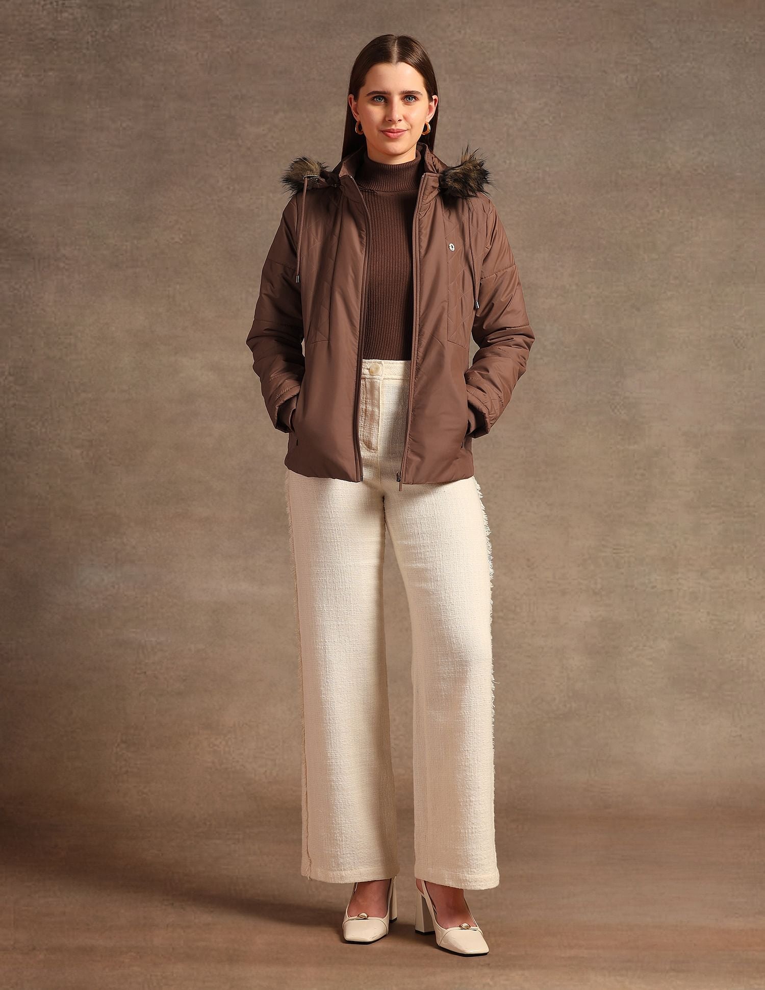 Hooded Solid Padded Jacket Brown - U.S. POLO ASSN. | Large