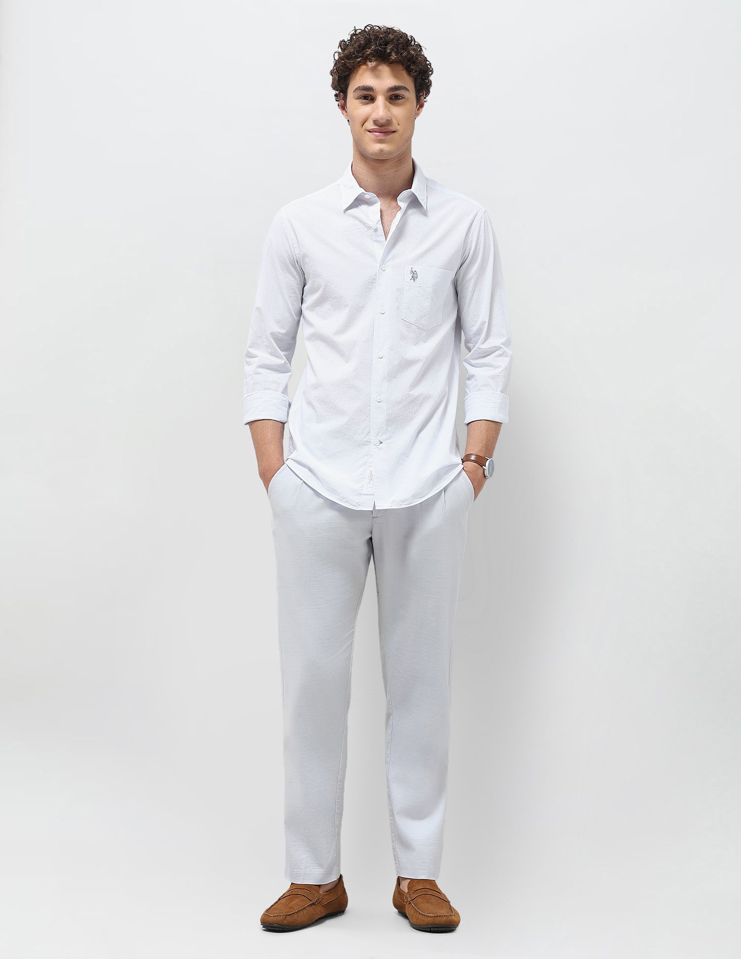 Pinstriped Seersucker Shirt Light Blue - U.S. Polo Assn. India | Large