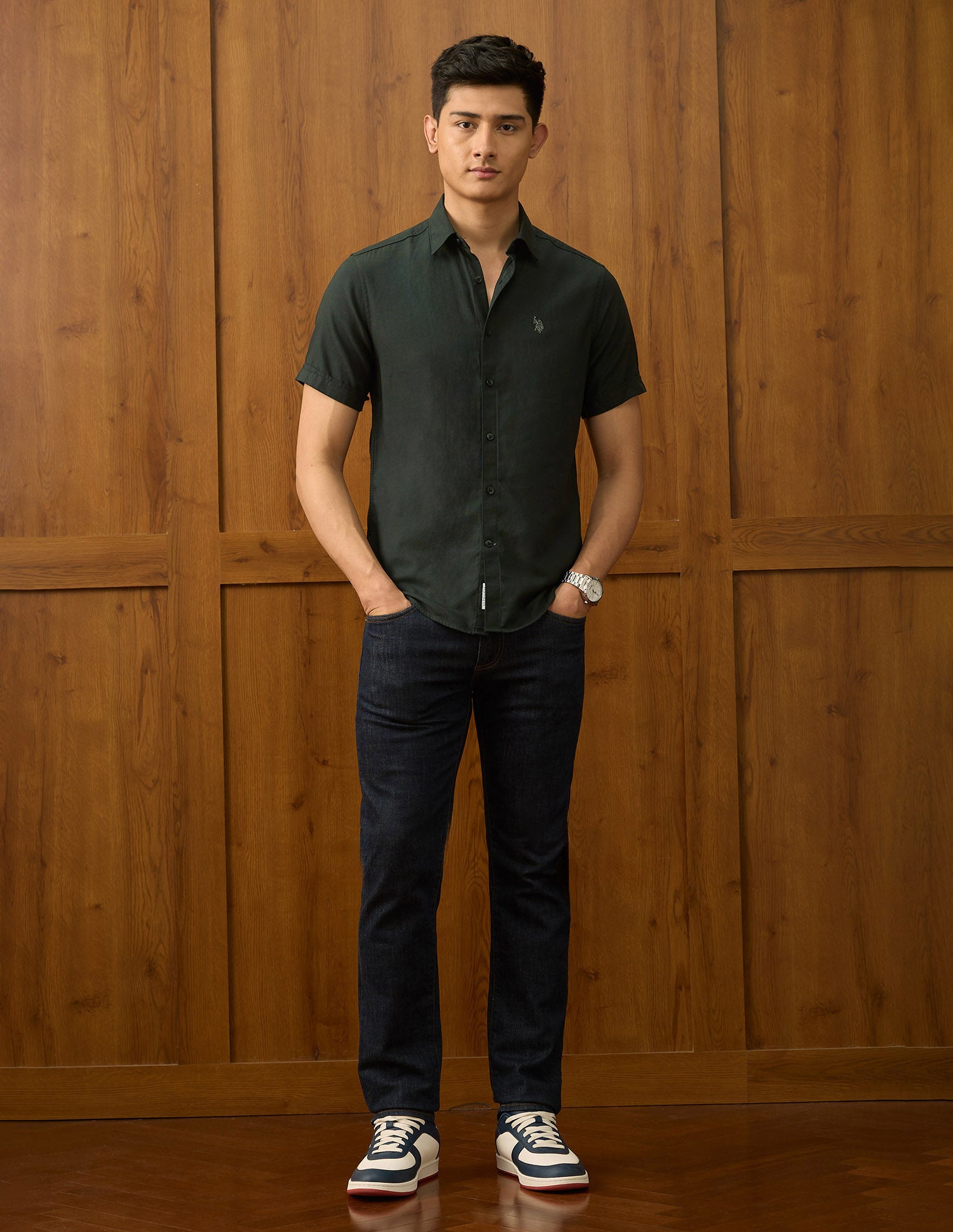 Textured Dobby Varsity Shirt Olive - U.S. POLO ASSN. | Large