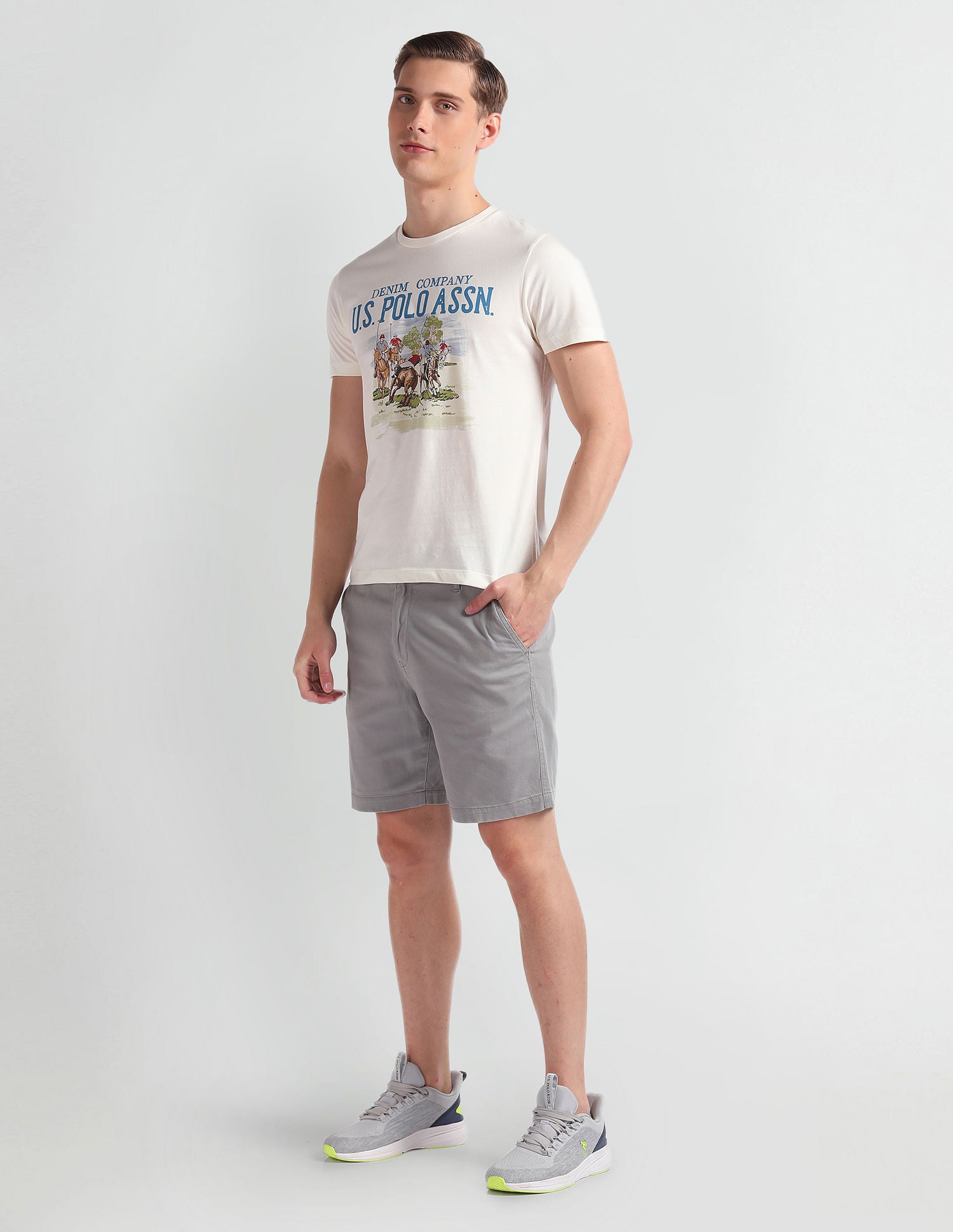 Brand Print Cotton T-Shirt Ivory - U.S. Polo Assn. India | Large