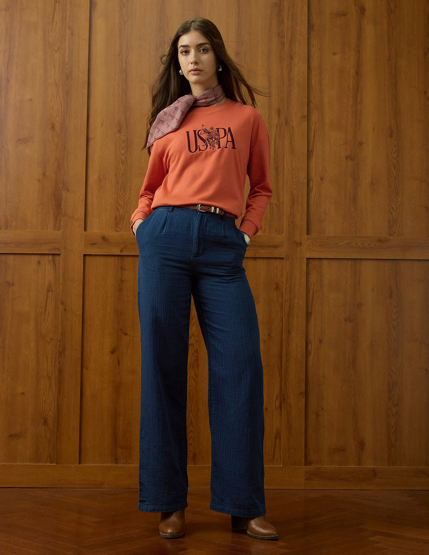 Brand Embroidered Drop Shoulder Sweatshirt Rust - U.S. POLO ASSN. | Large