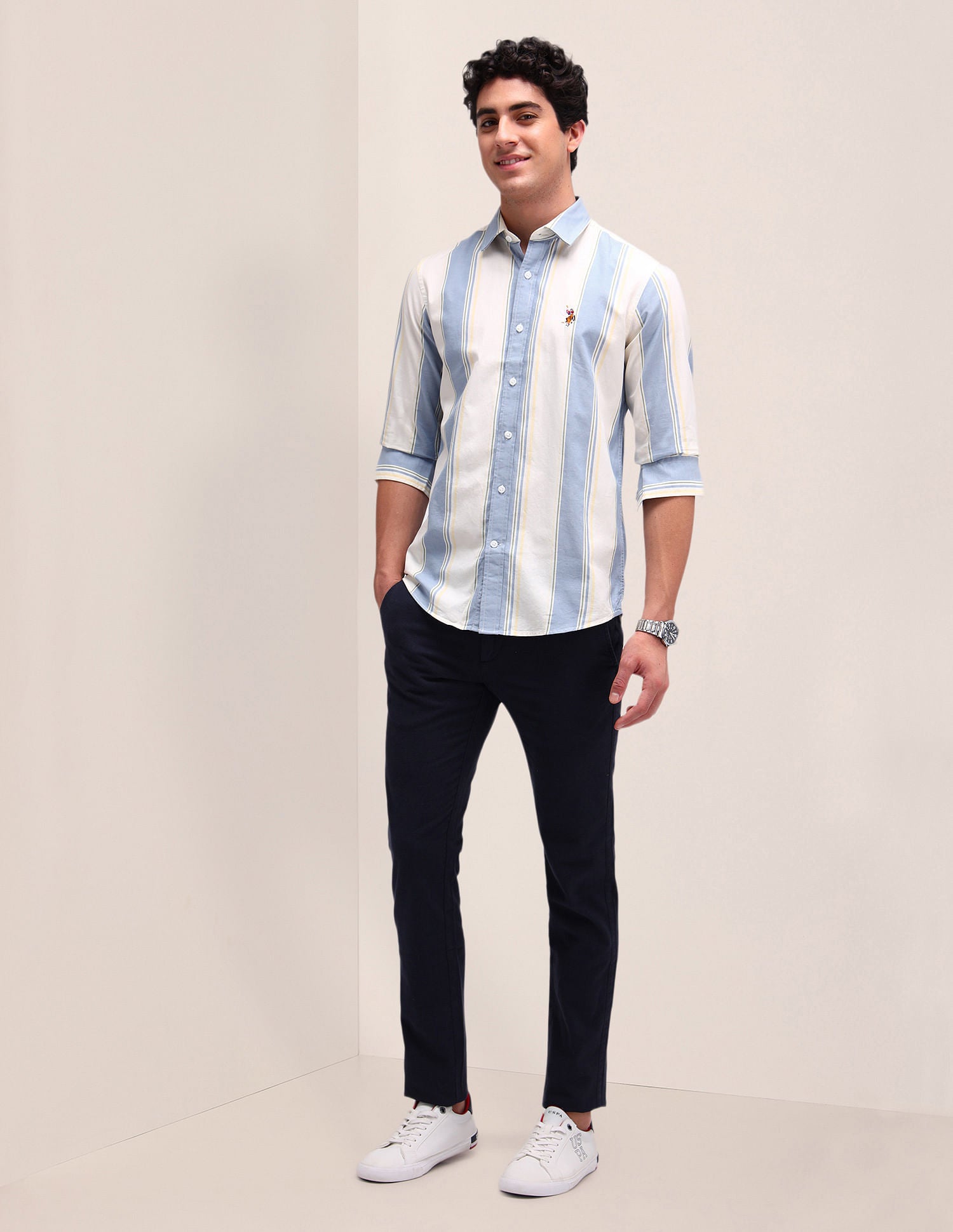 Vertical Striped Regular Fit Shirt Ivory - U.S. Polo Assn. India | Large