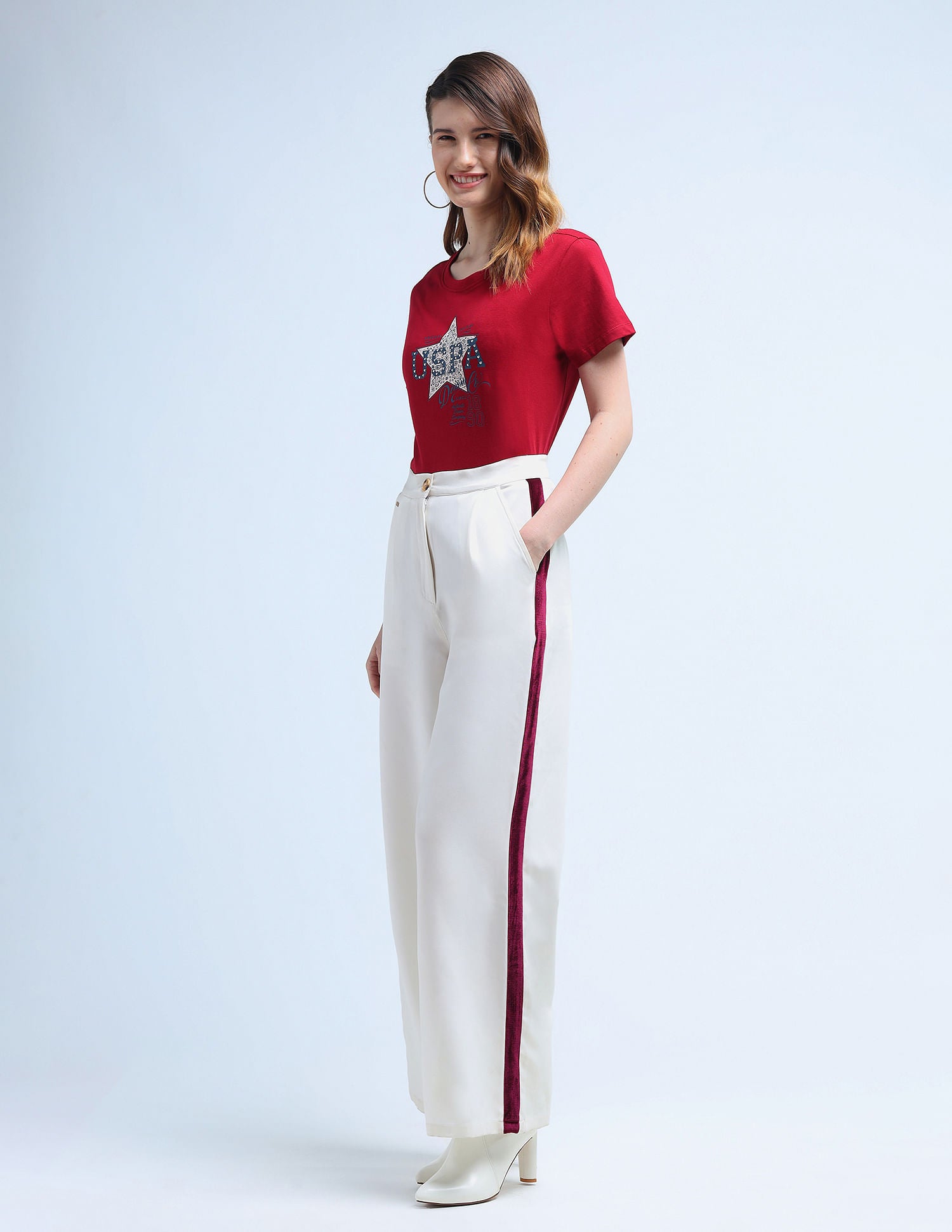 Stud Detail Regular Fit T-Shirt Maroon - U.S. POLO ASSN. | Large