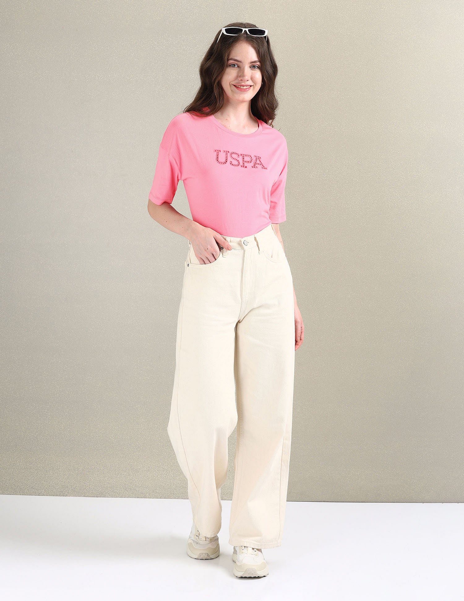 Cutwork Logo Cotton T-Shirt Pink - U.S. POLO ASSN. | Large