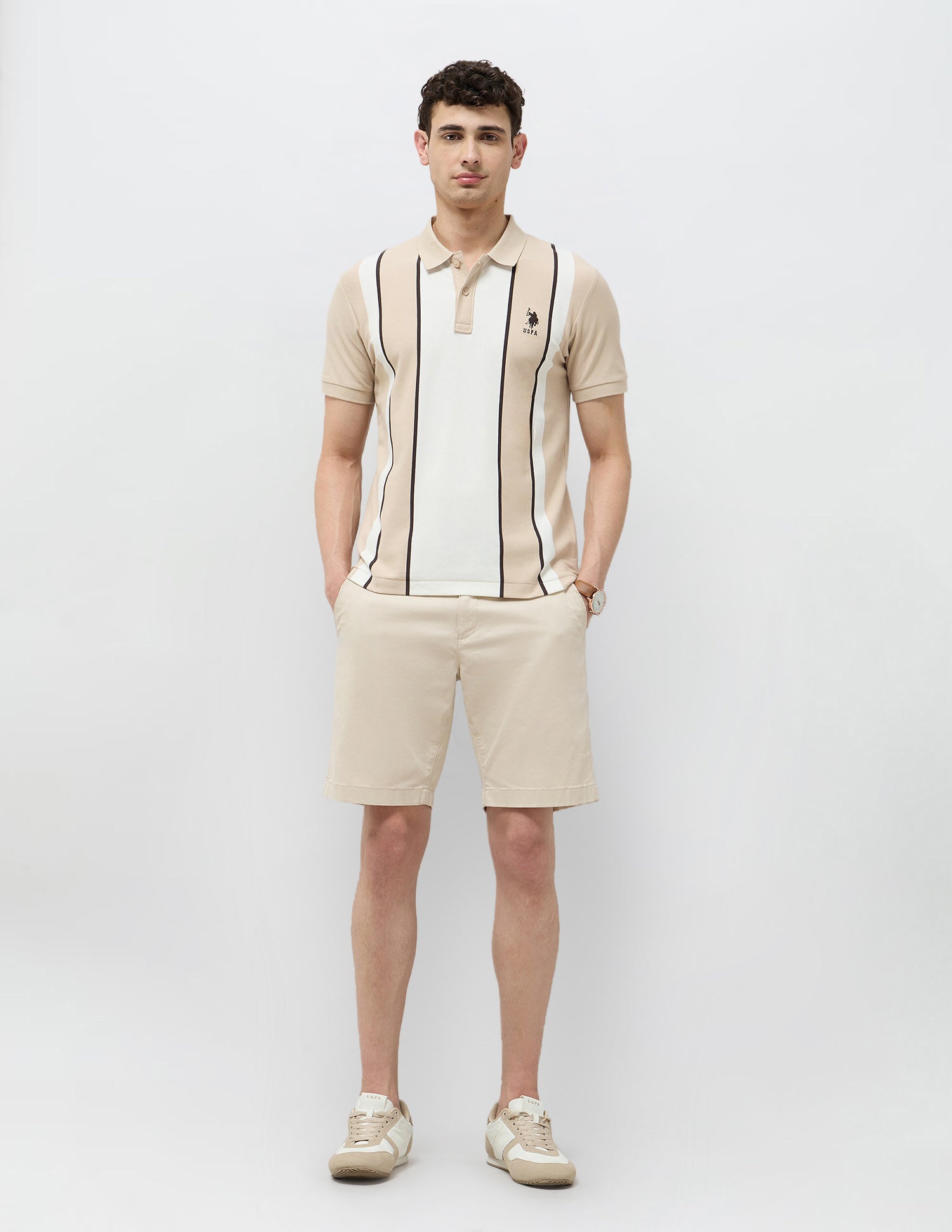 Colorblocked Regular Fit Polo Shirt Beige - U.S. POLO ASSN. | Large