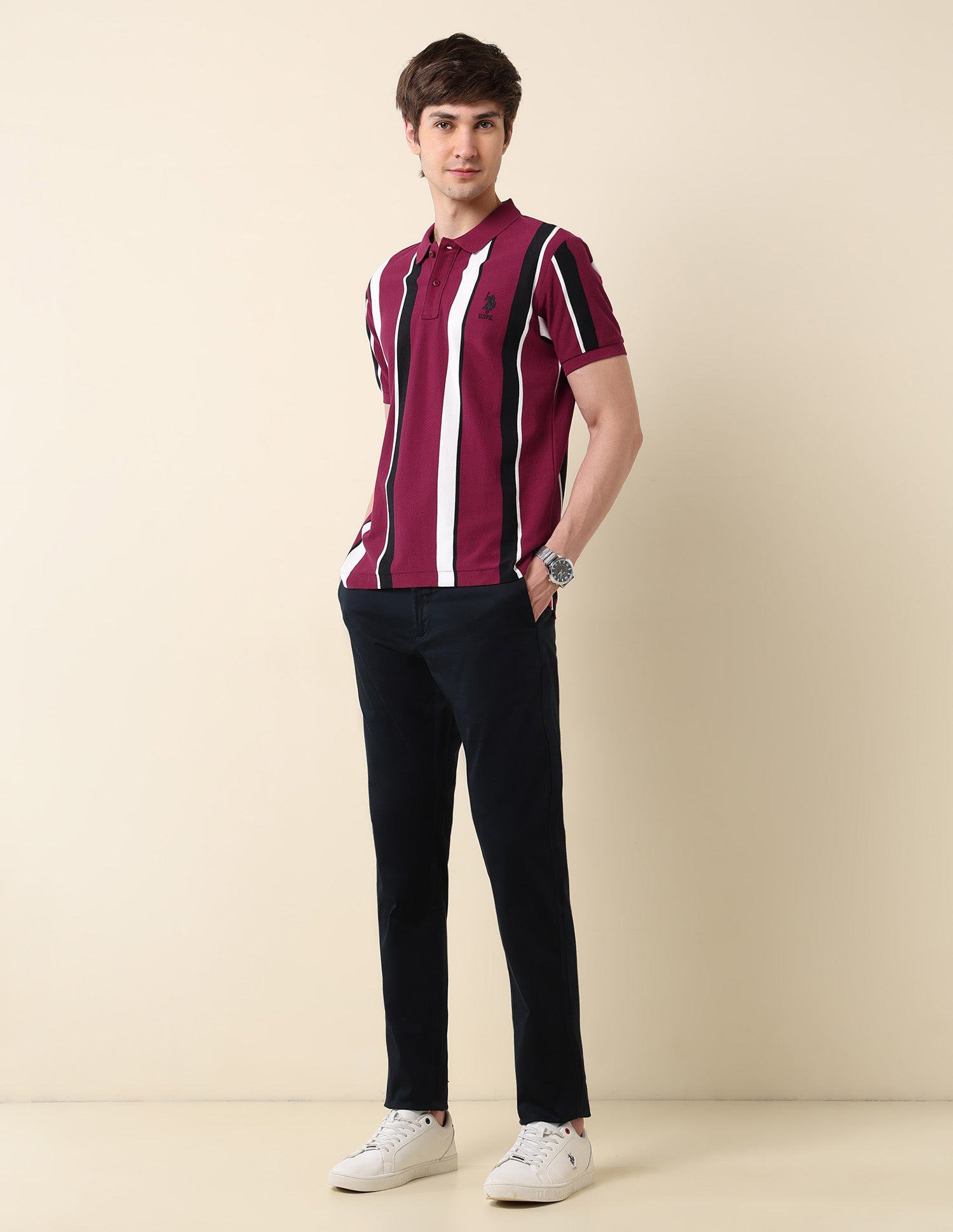 Vertical Striped Classic Polo Shirt Dark Red - U.S. Polo Assn. India | Large