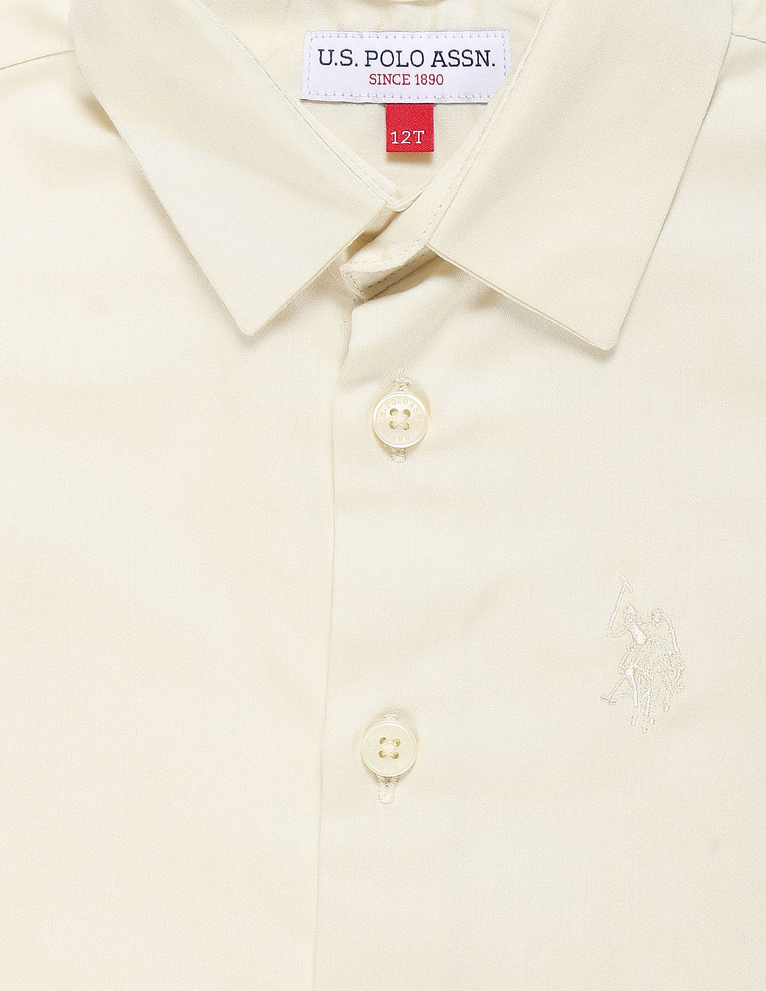 Boys Solid Sateen Shirt Ecru - U.S. Polo Assn. India | Large