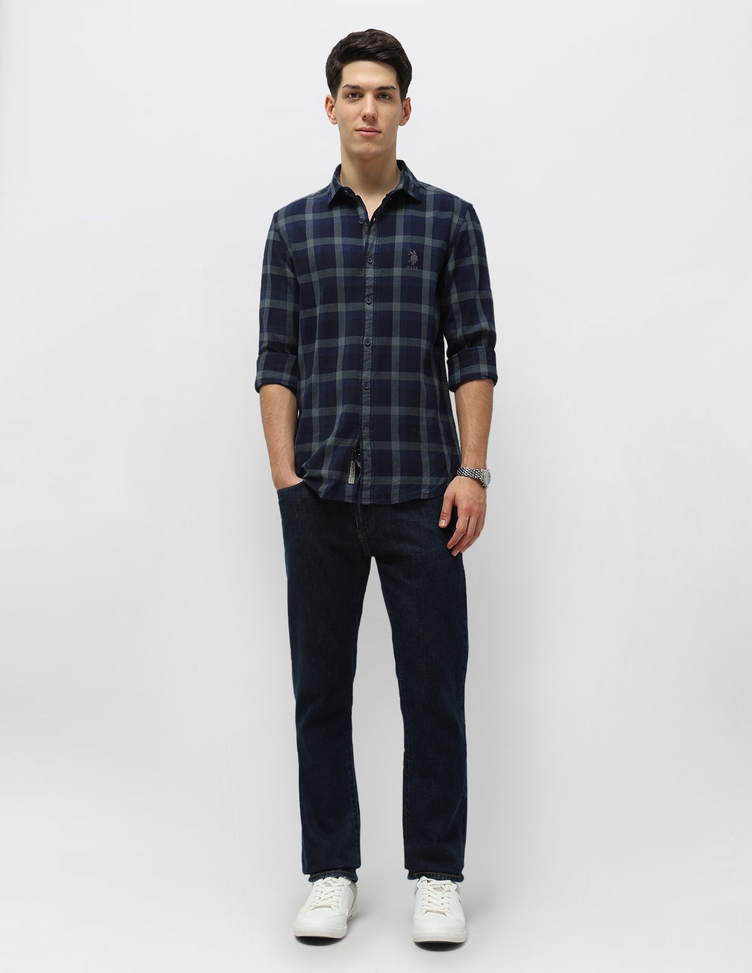 Tartan Checked Twill Shirt Dark Indigo - U.S. POLO ASSN. | Large