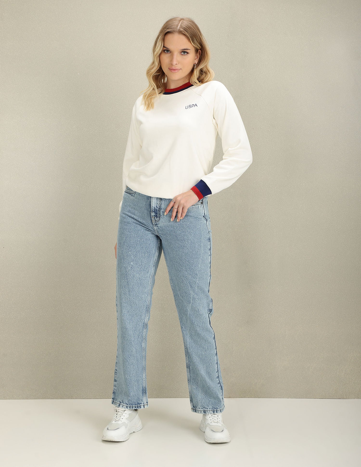 Raglan Sleeve Embroidered Logo Sweatshirt Off White - U.S. POLO ASSN. | Large