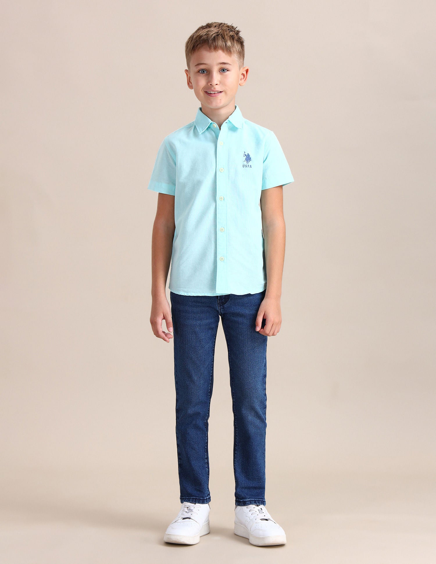 Boys Pure Cotton Regular Fit Shirt Light Blue - U.S. POLO ASSN. | Large