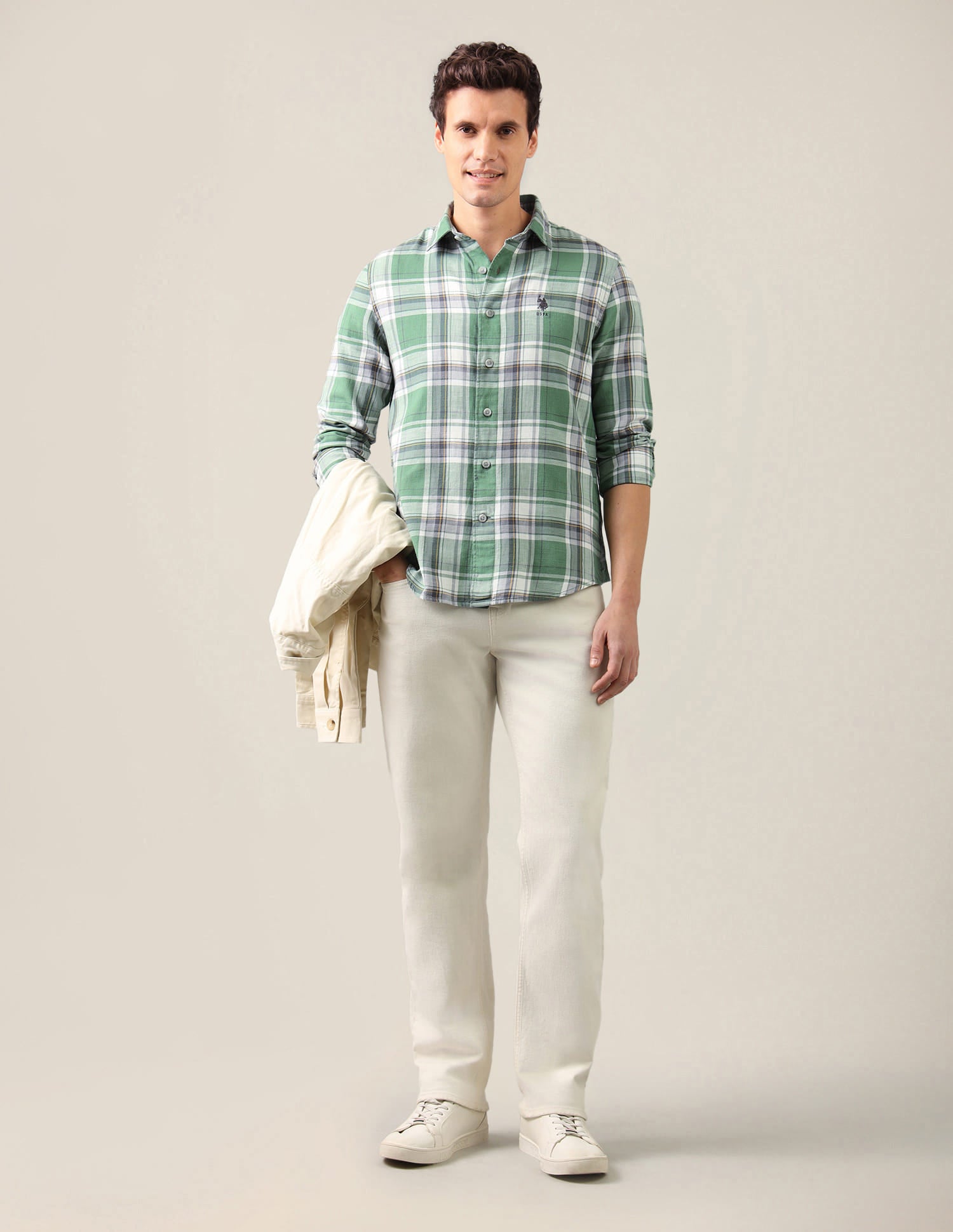 Tartan Checked Twill Shirt Green - U.S. Polo Assn. India | Large
