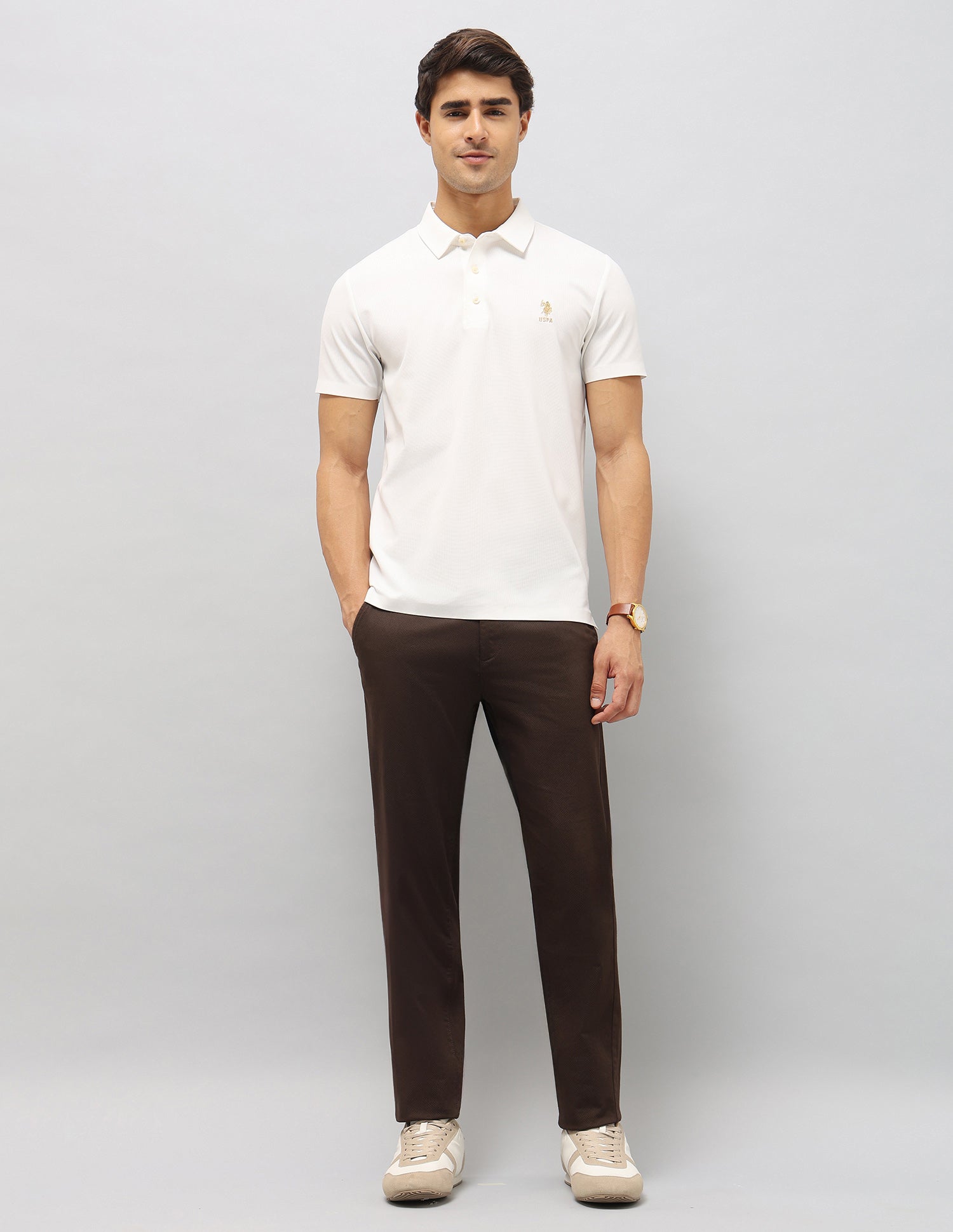 Slim Fit Textured Polo Shirt White - U.S. Polo Assn. India | Large